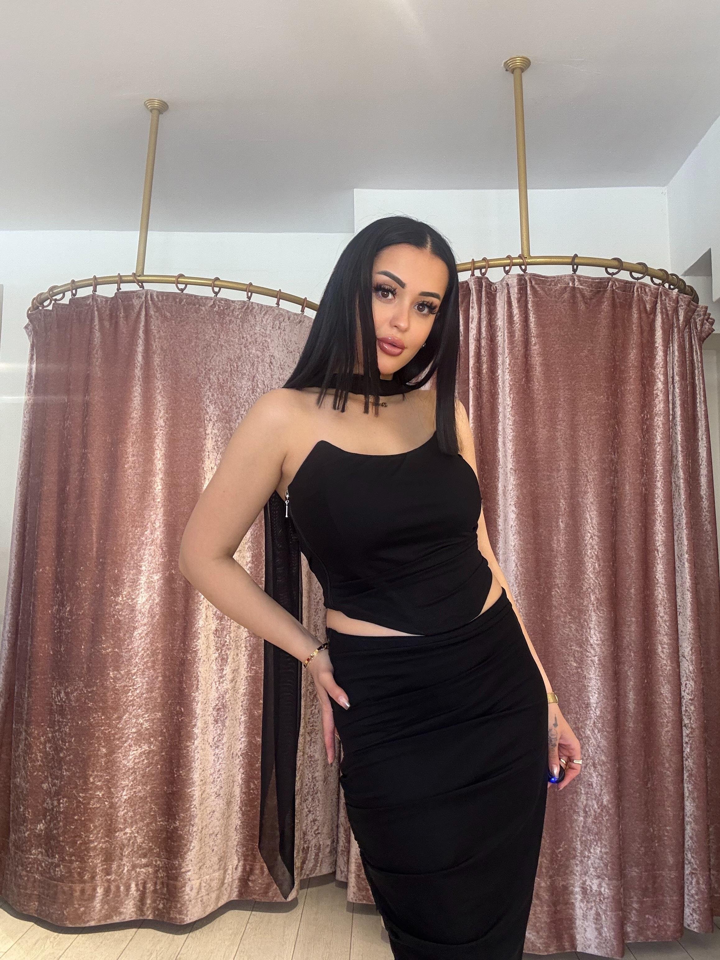 Straplez Uzun İkili Takım Siyah