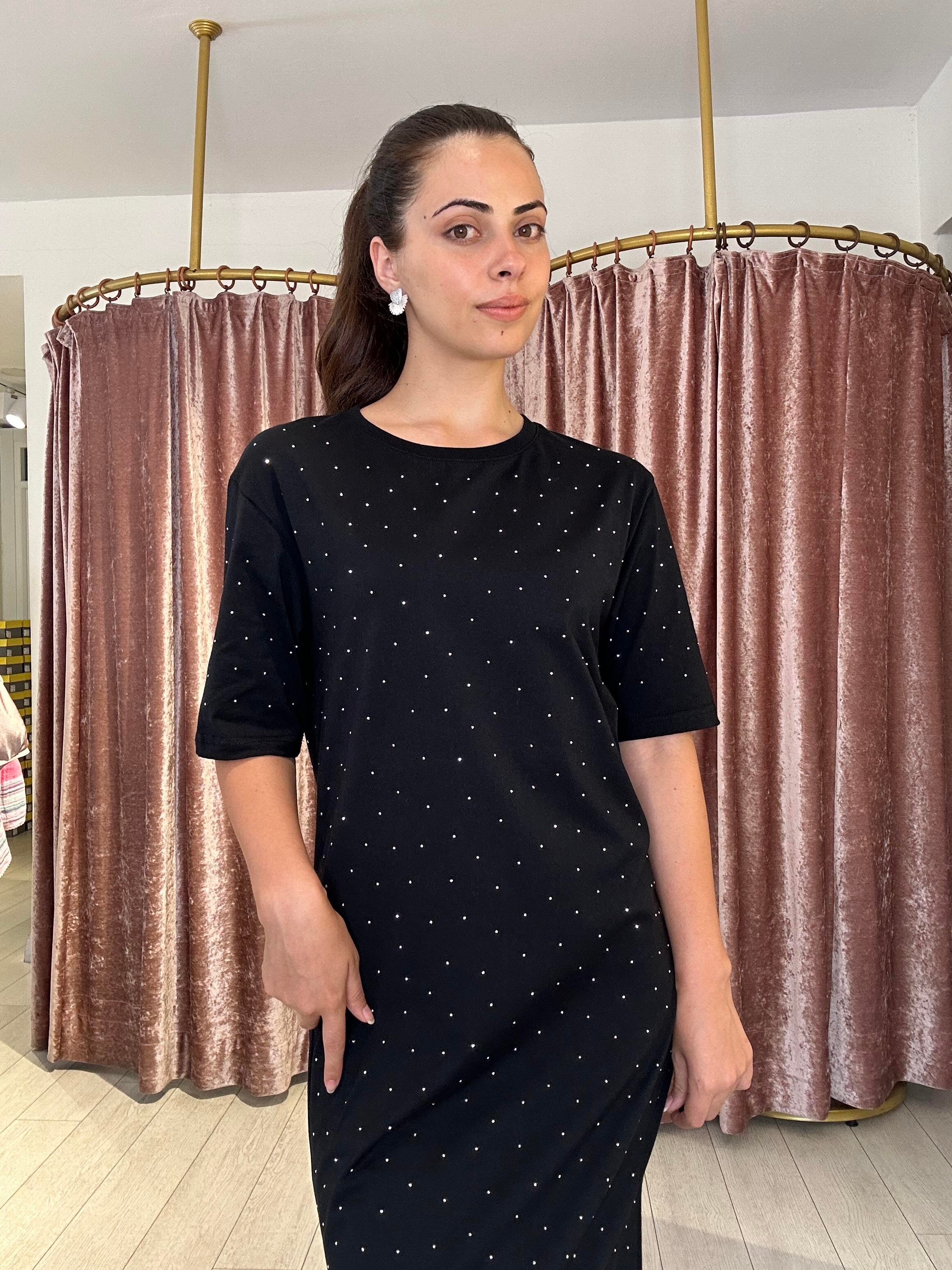 Taşlı Bisiklet Yaka Yırtmaçlı Spor Elbise Siyah 