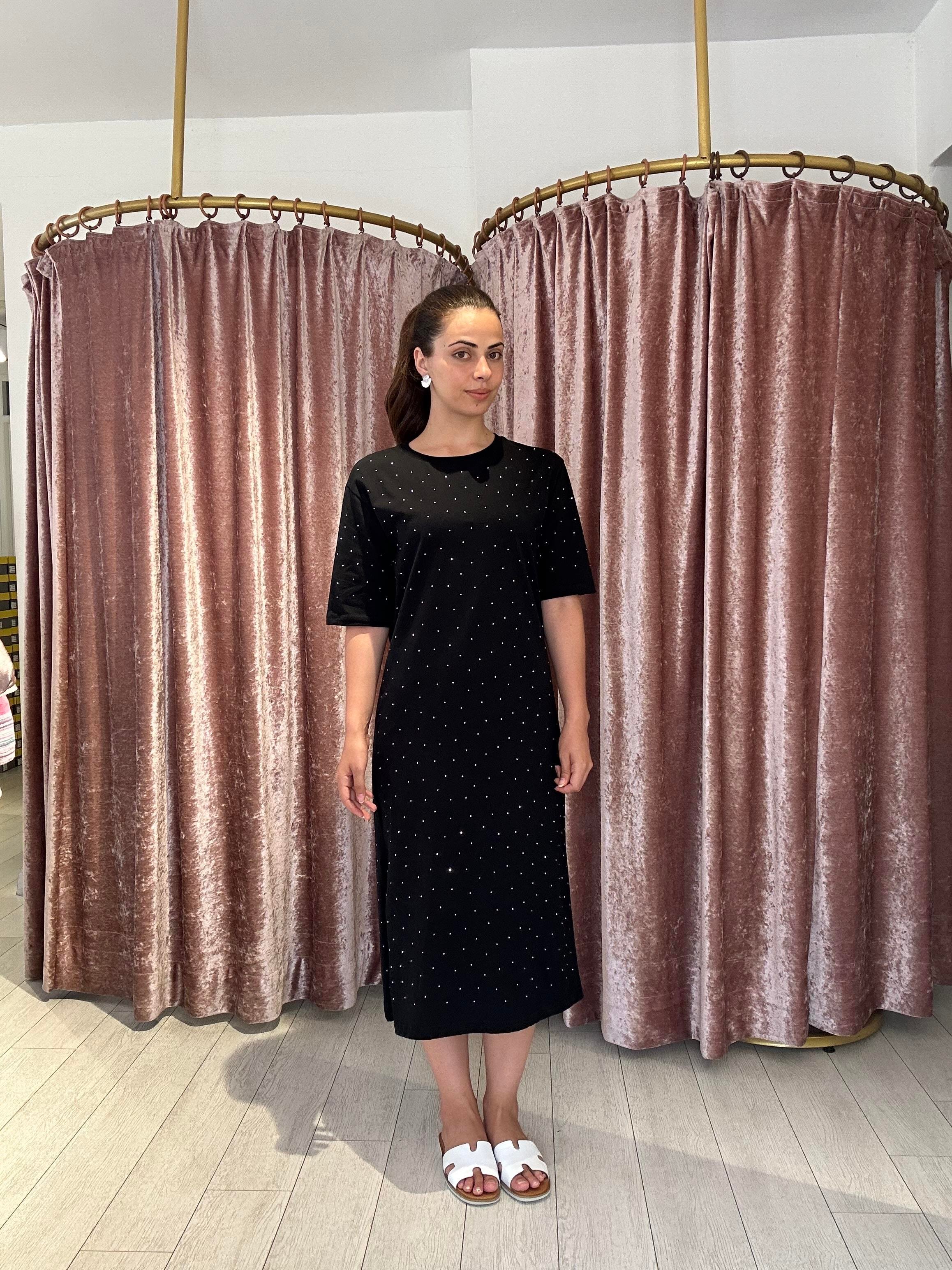 Taşlı Bisiklet Yaka Yırtmaçlı Spor Elbise Siyah 