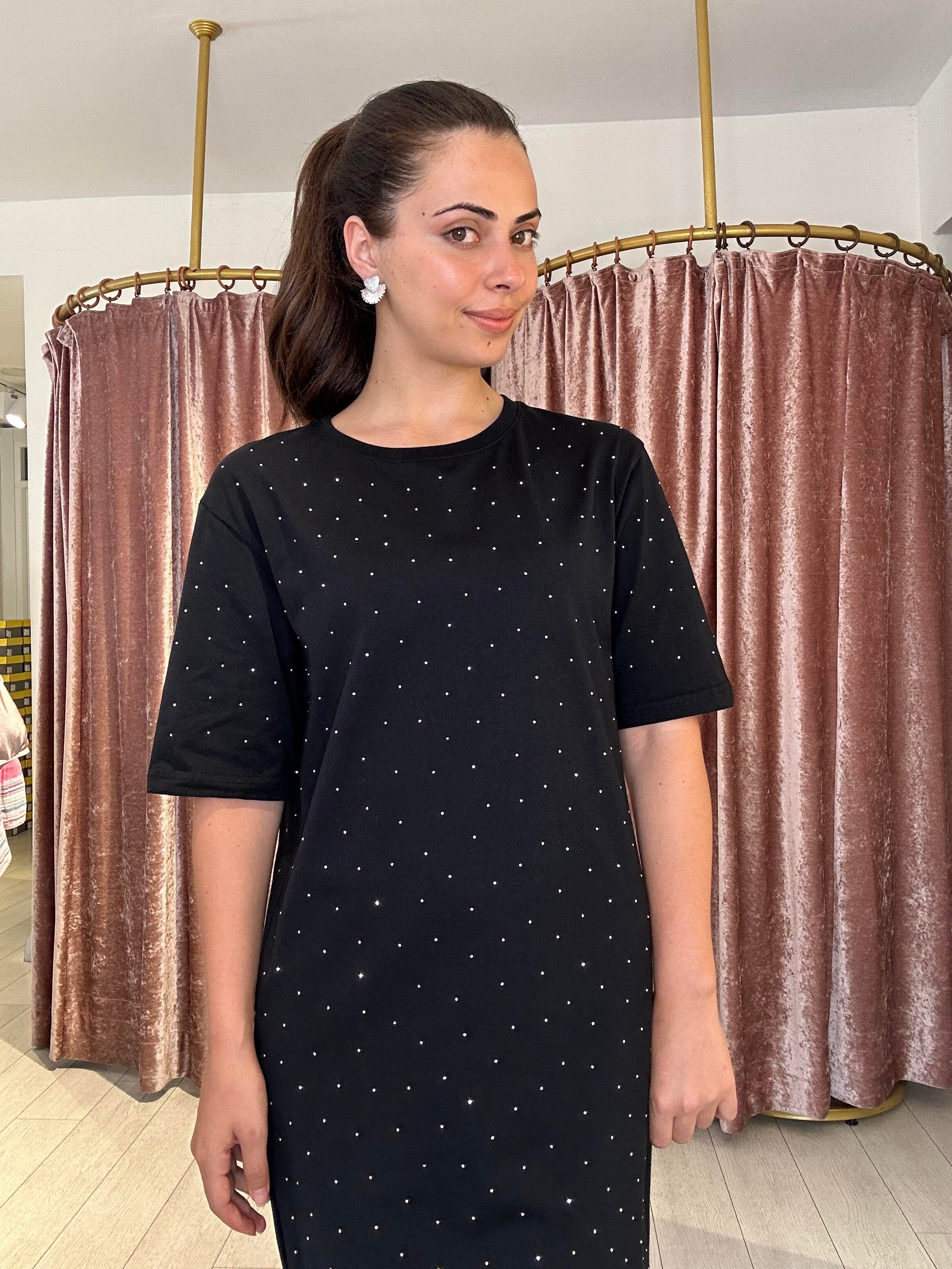 Taşlı Bisiklet Yaka Yırtmaçlı Spor Elbise Siyah 