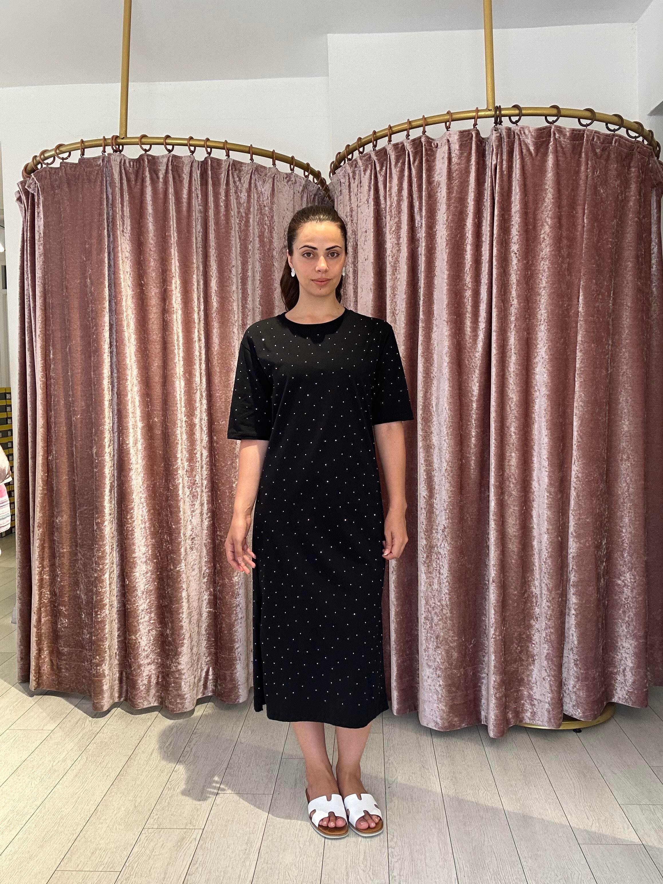 Taşlı Bisiklet Yaka Yırtmaçlı Spor Elbise Siyah 