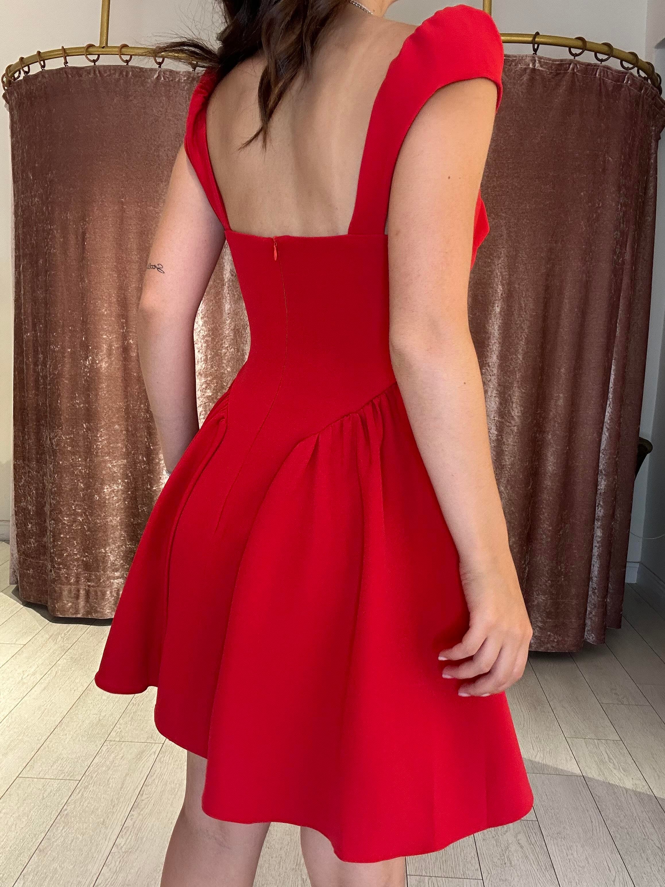 Yaka Ve Düğme Detaylı Elbise Kırmızı