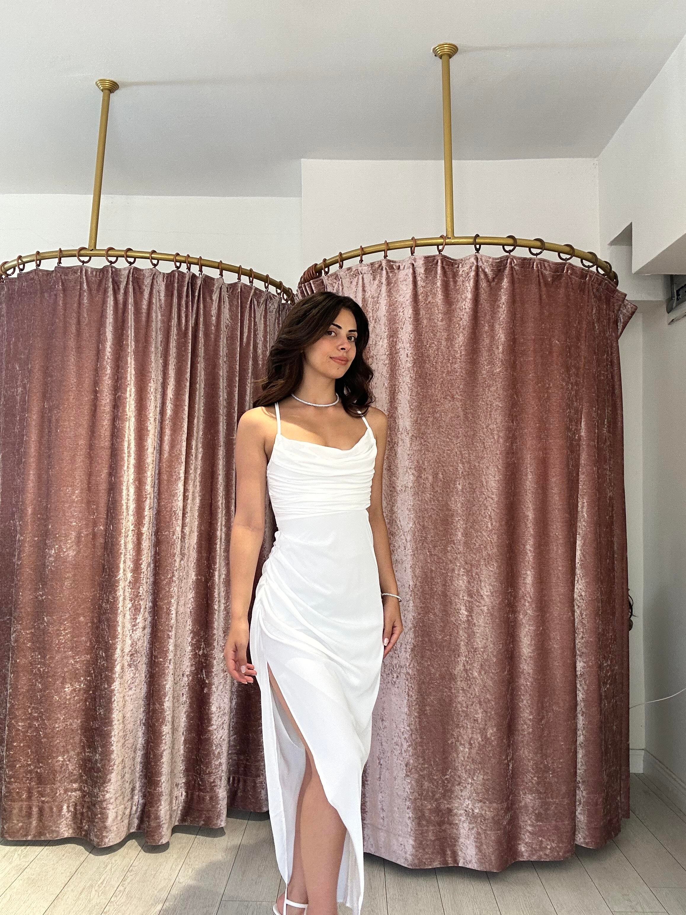 Yan Detay Yırtmaçlı Uzun Elbise Beyaz