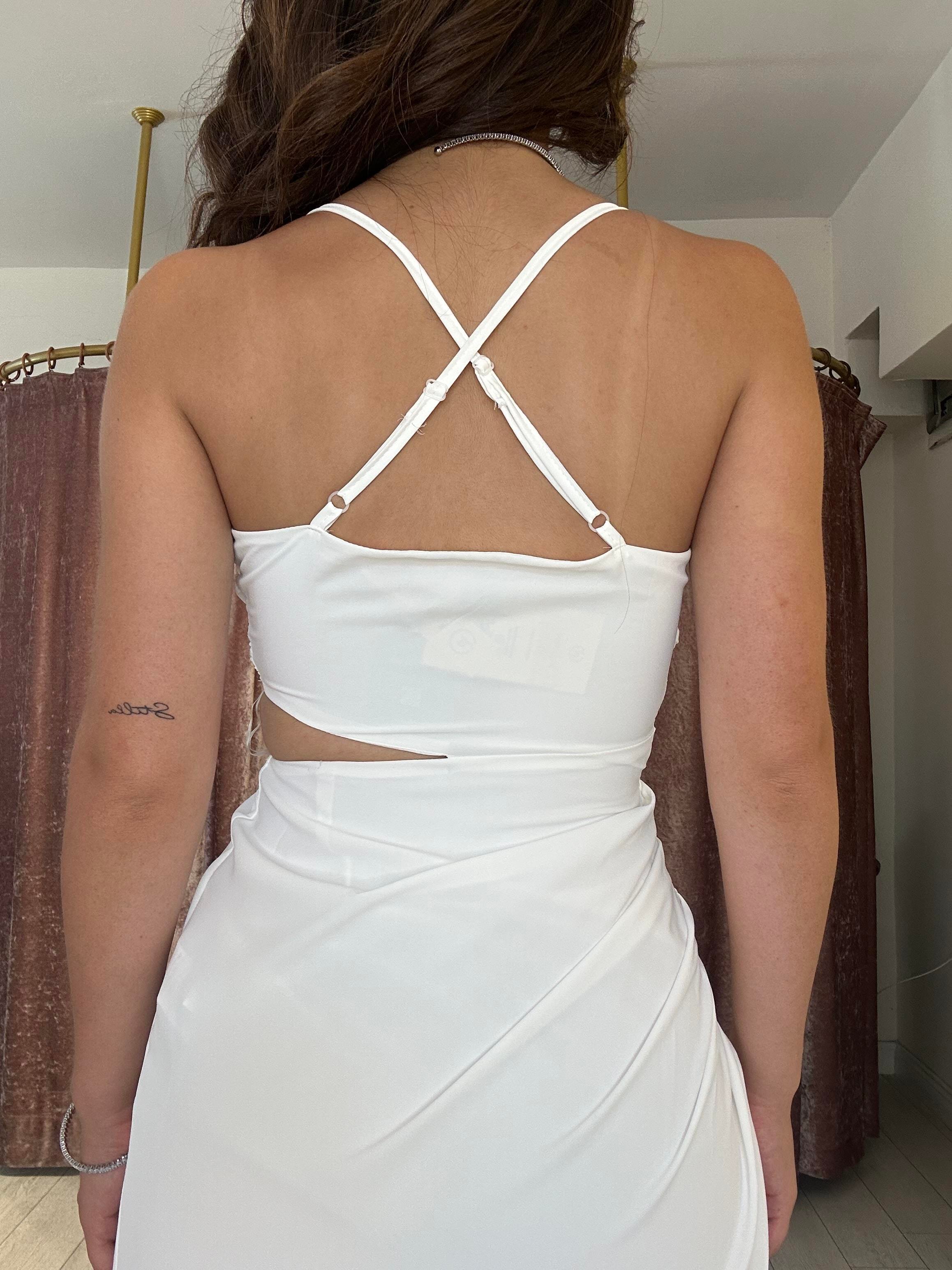 Yan Detay Yırtmaçlı Uzun Elbise Beyaz