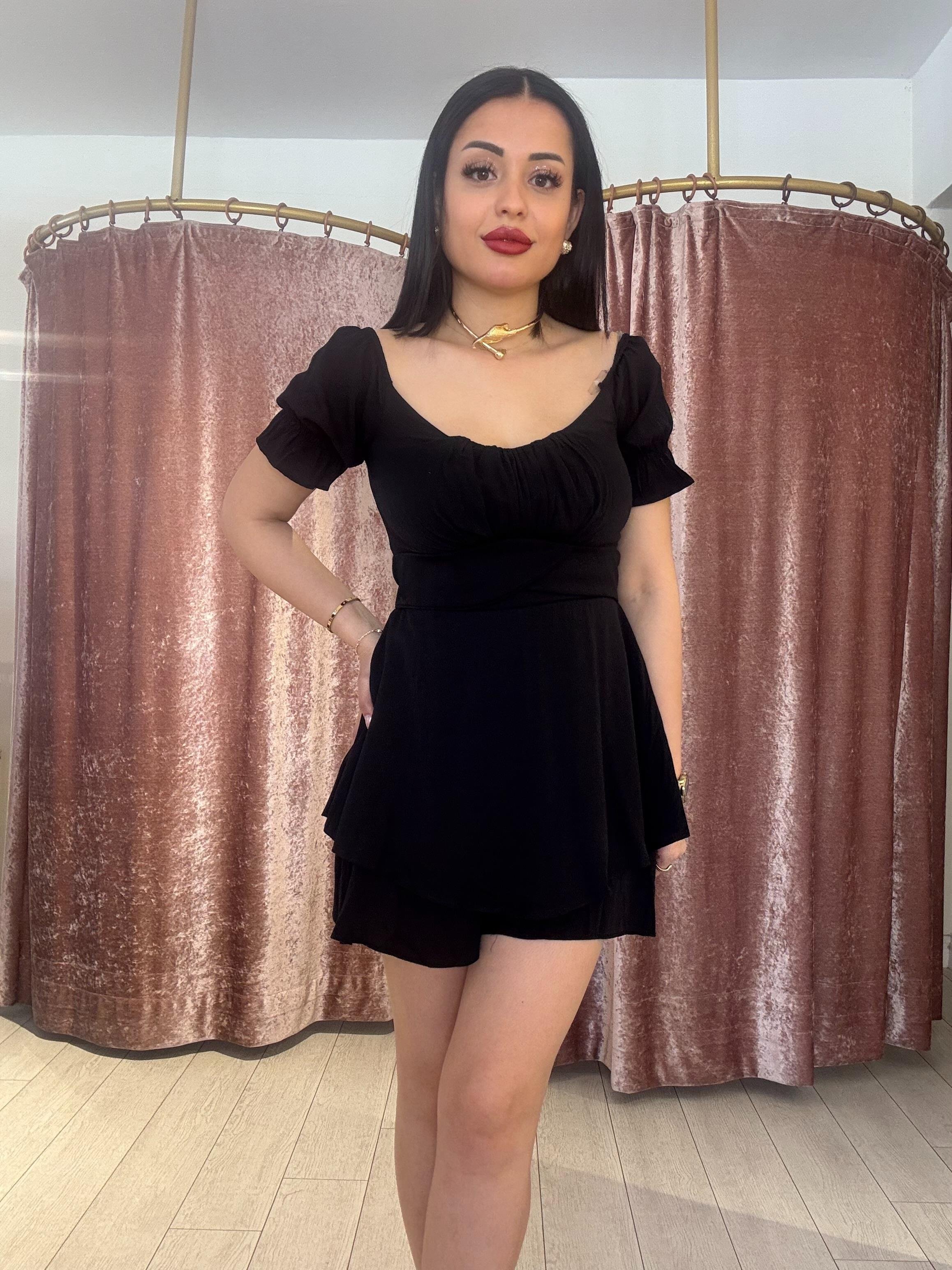 Yarım Kollu Şort Elbise Siyah