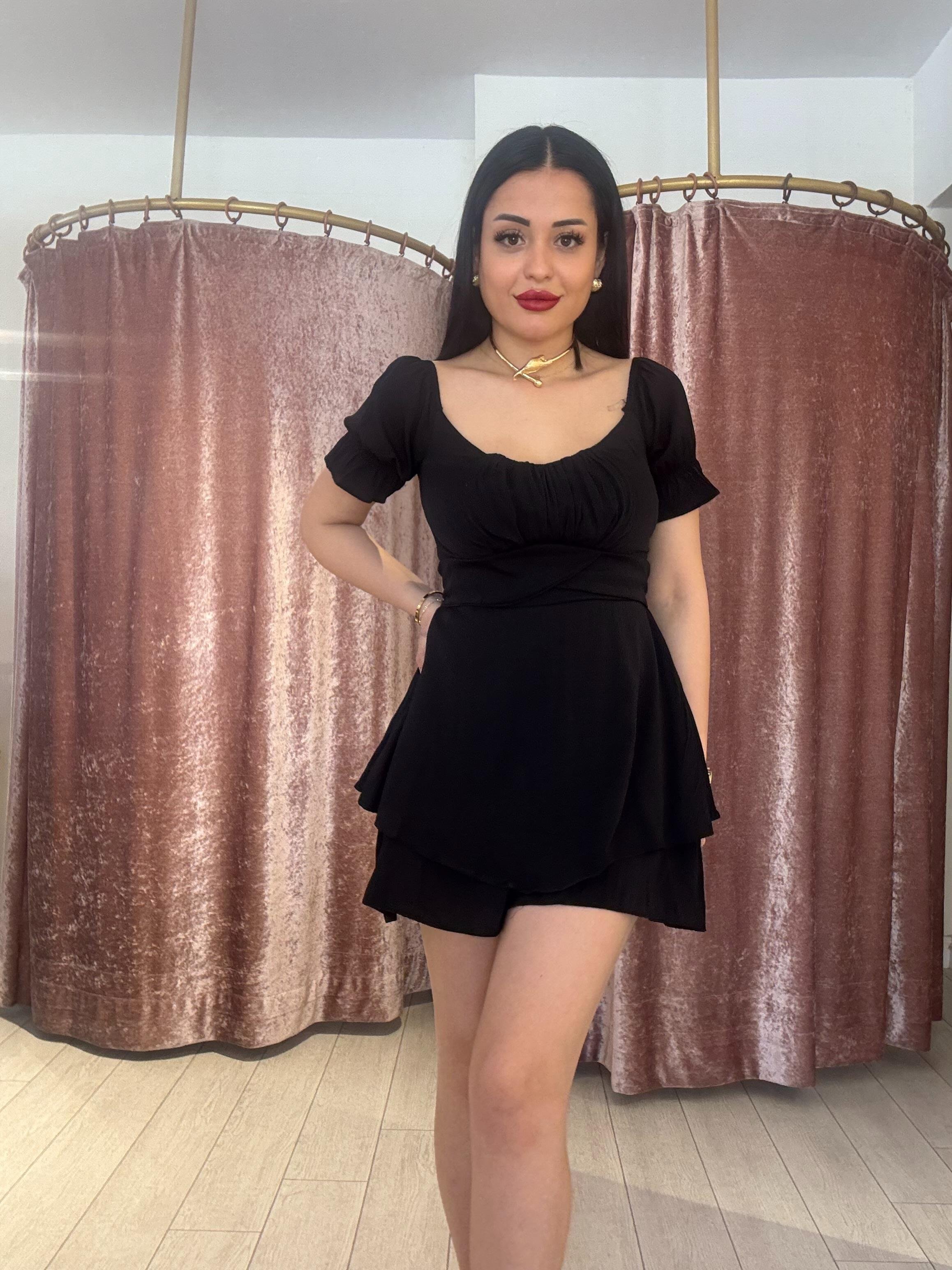 Yarım Kollu Şort Elbise Siyah