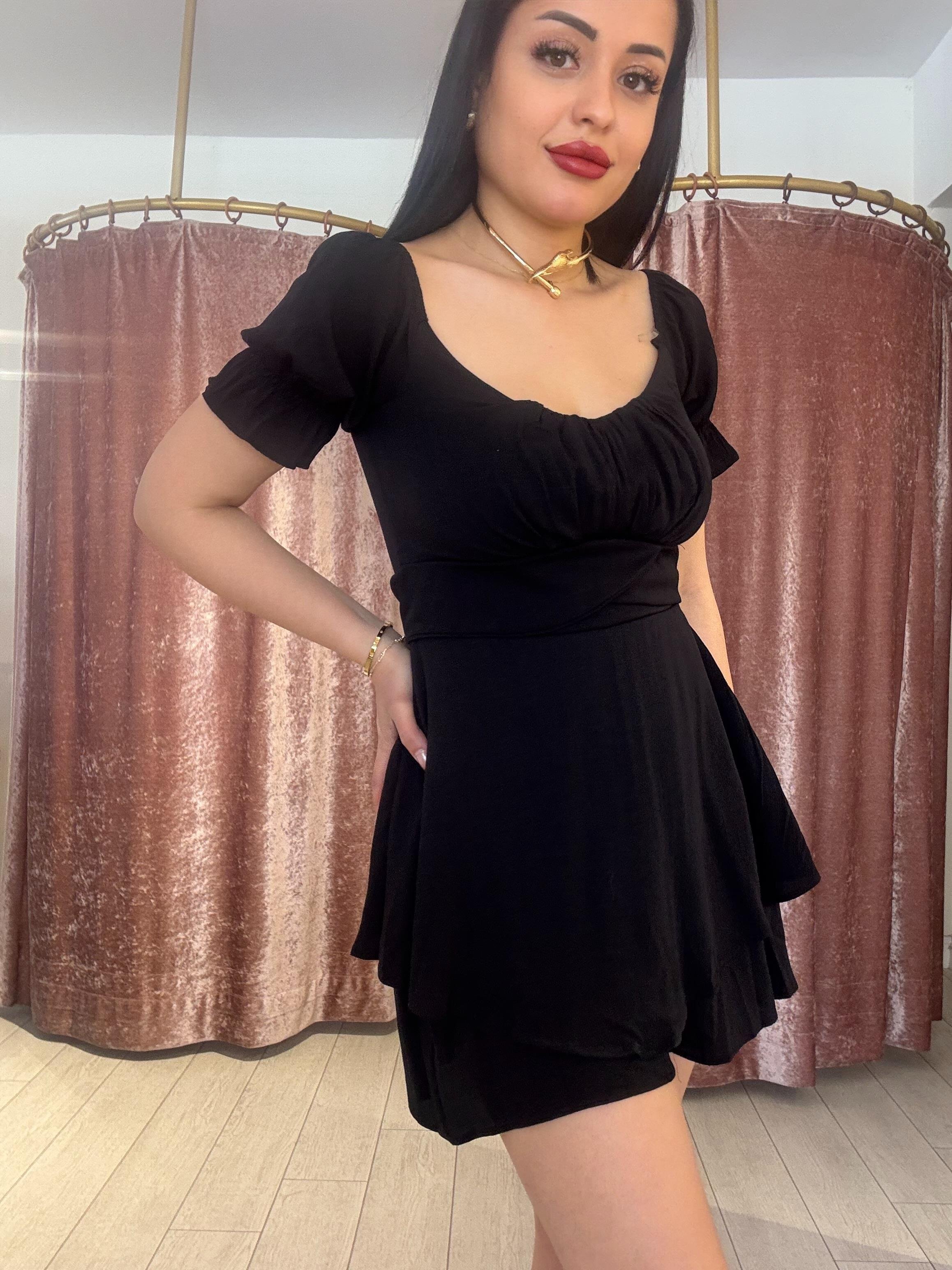 Yarım Kollu Şort Elbise Siyah