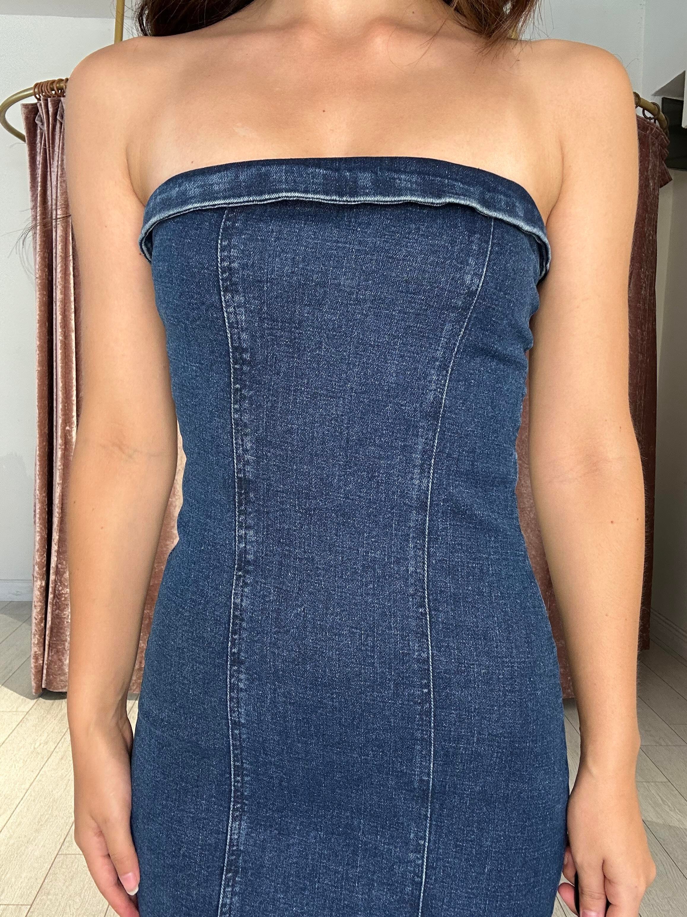 Yırtmaç Detay Kot Elbise Uzun