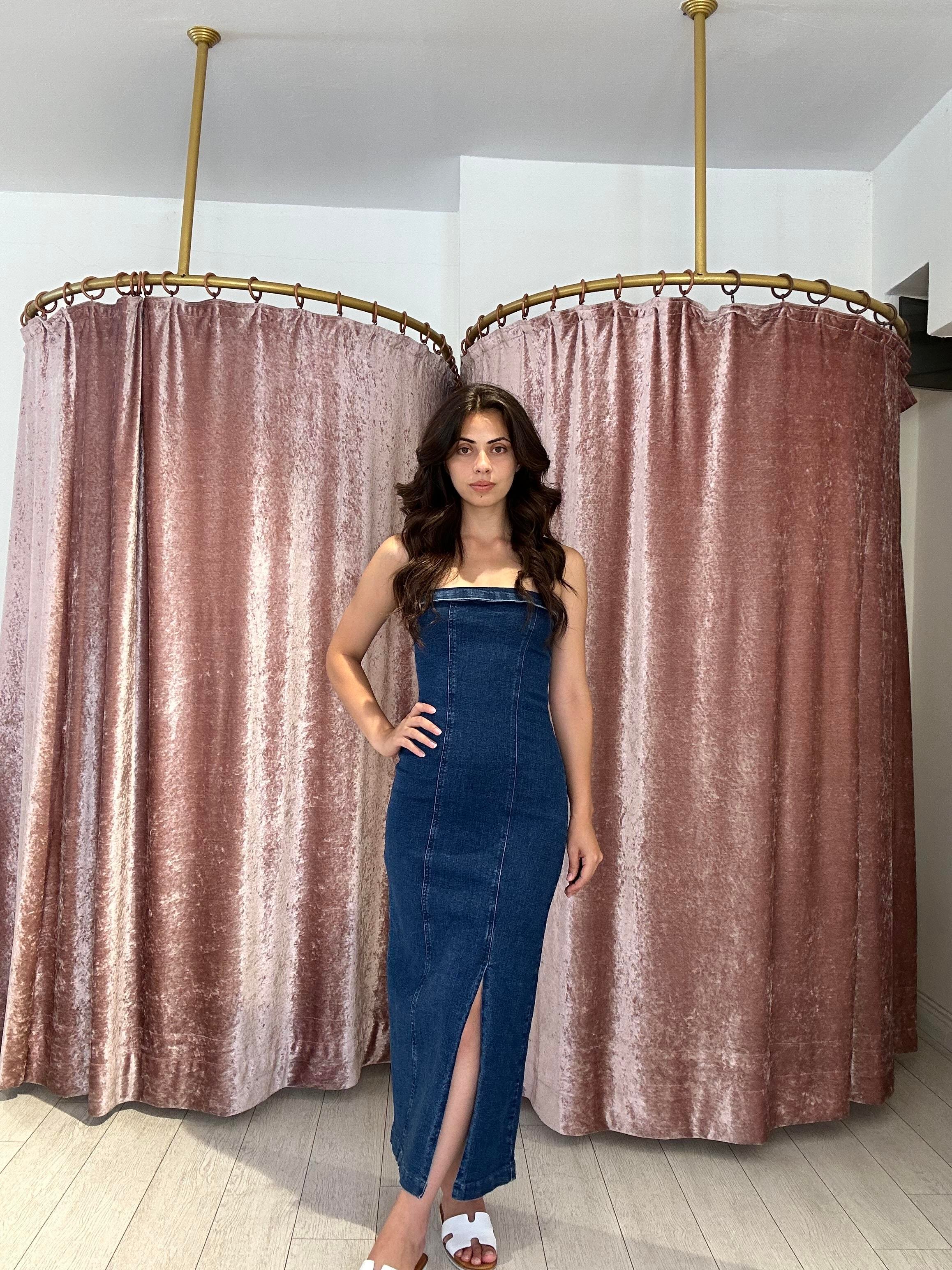 Yırtmaç Detay Kot Elbise Uzun