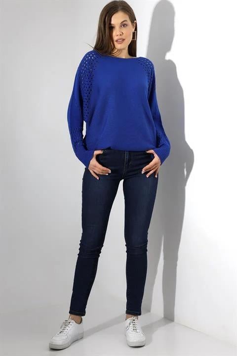 Saks Mavi Oversize Ajurlu Salaş Triko Kazak