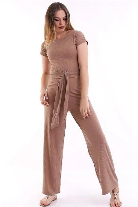 Vizon Crop T-Shirt Bol Paça Pantolon İkili Takım