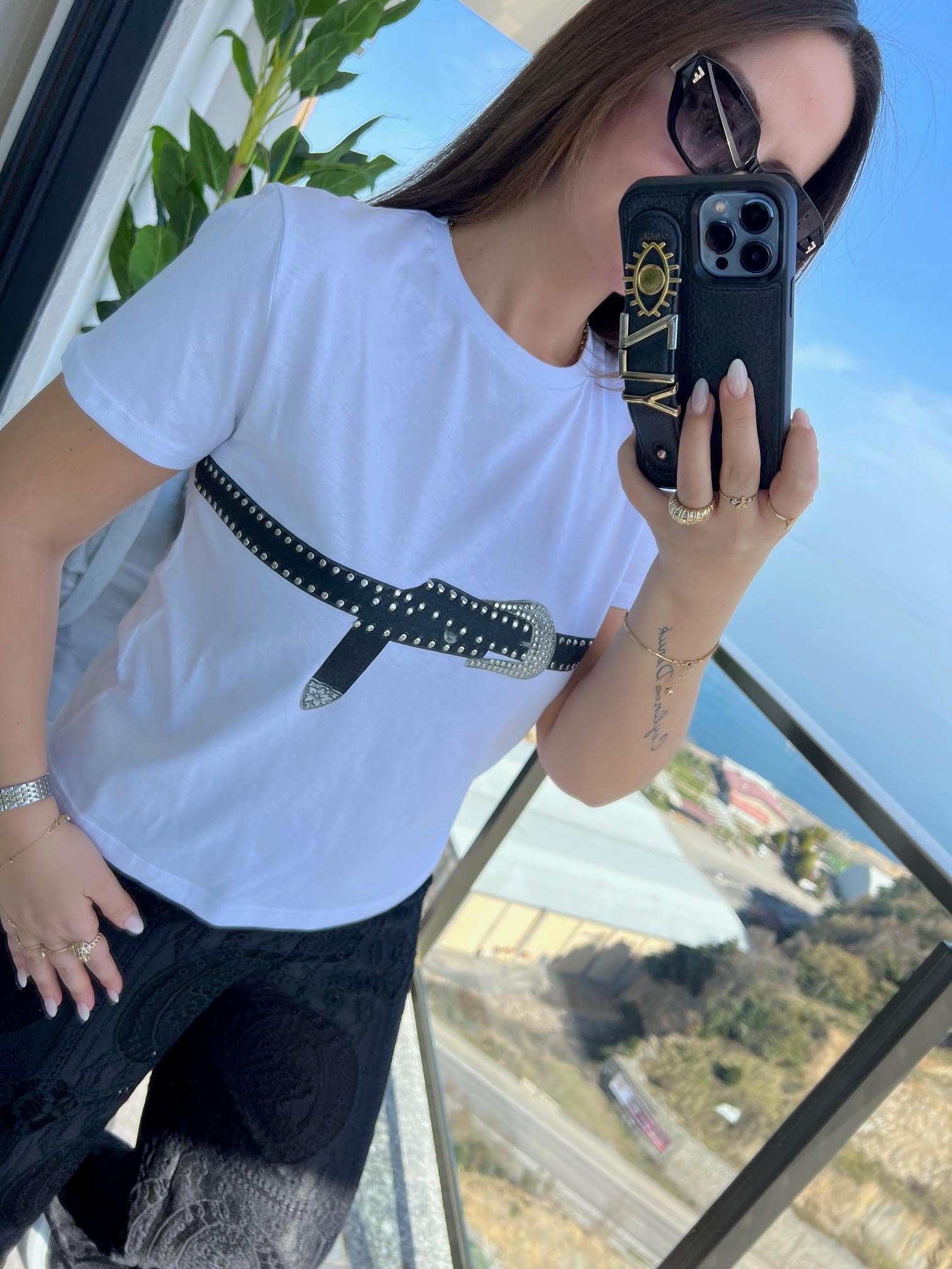 0016 Kemer Baskılı Tshirt BEYAZ