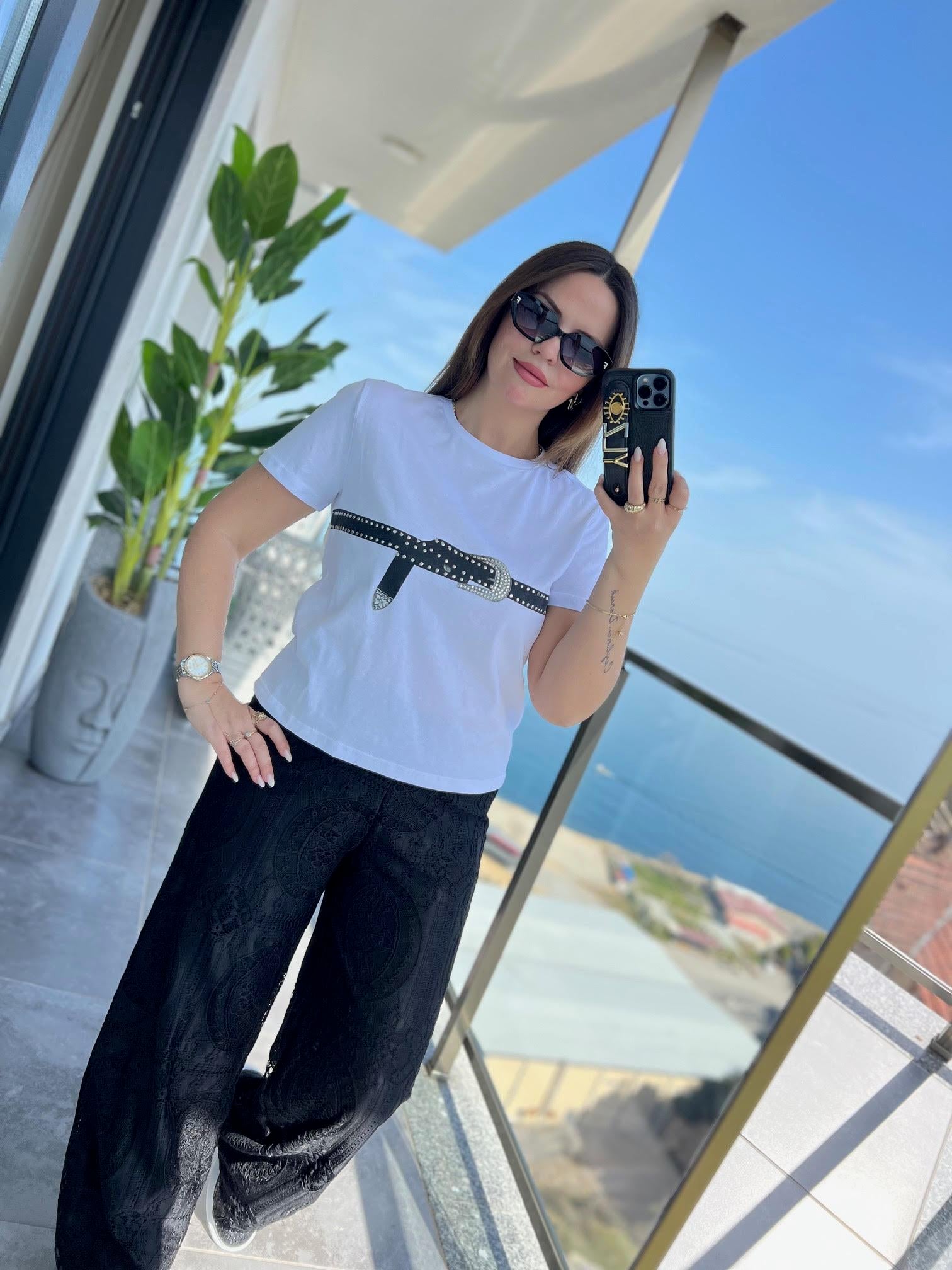 0016 Kemer Baskılı Tshirt BEYAZ