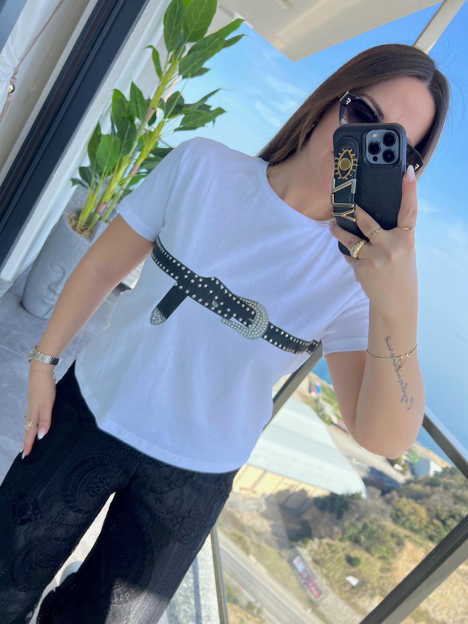 0016 Kemer Baskılı Tshirt BEYAZ