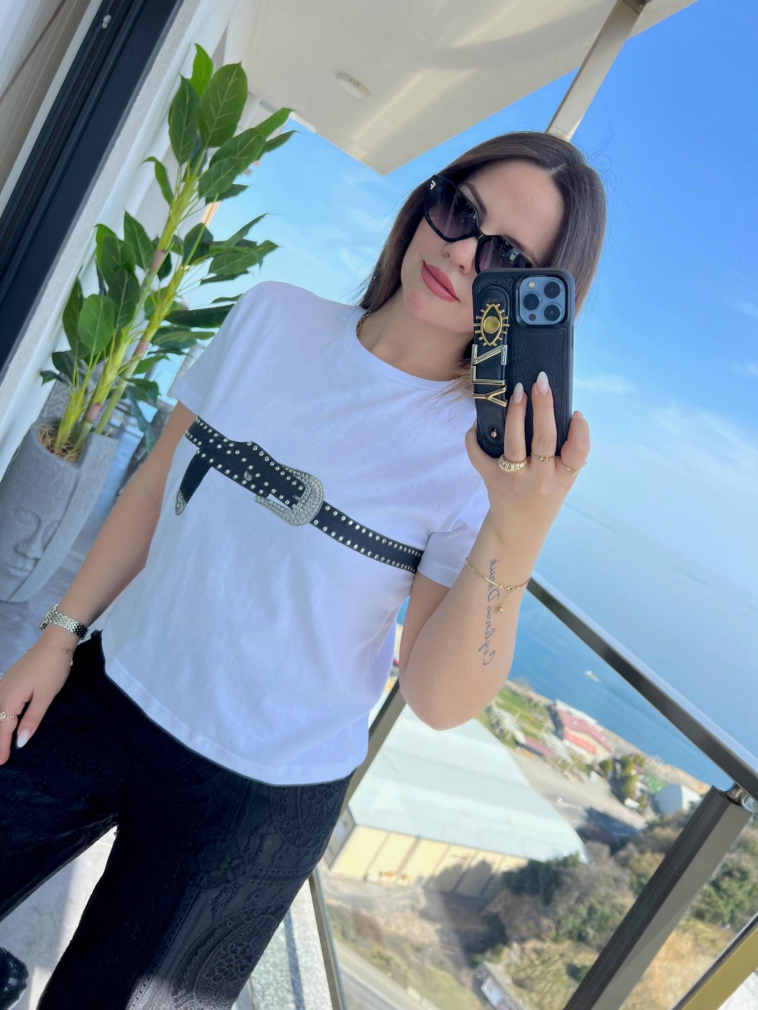 0016 Kemer Baskılı Tshirt BEYAZ
