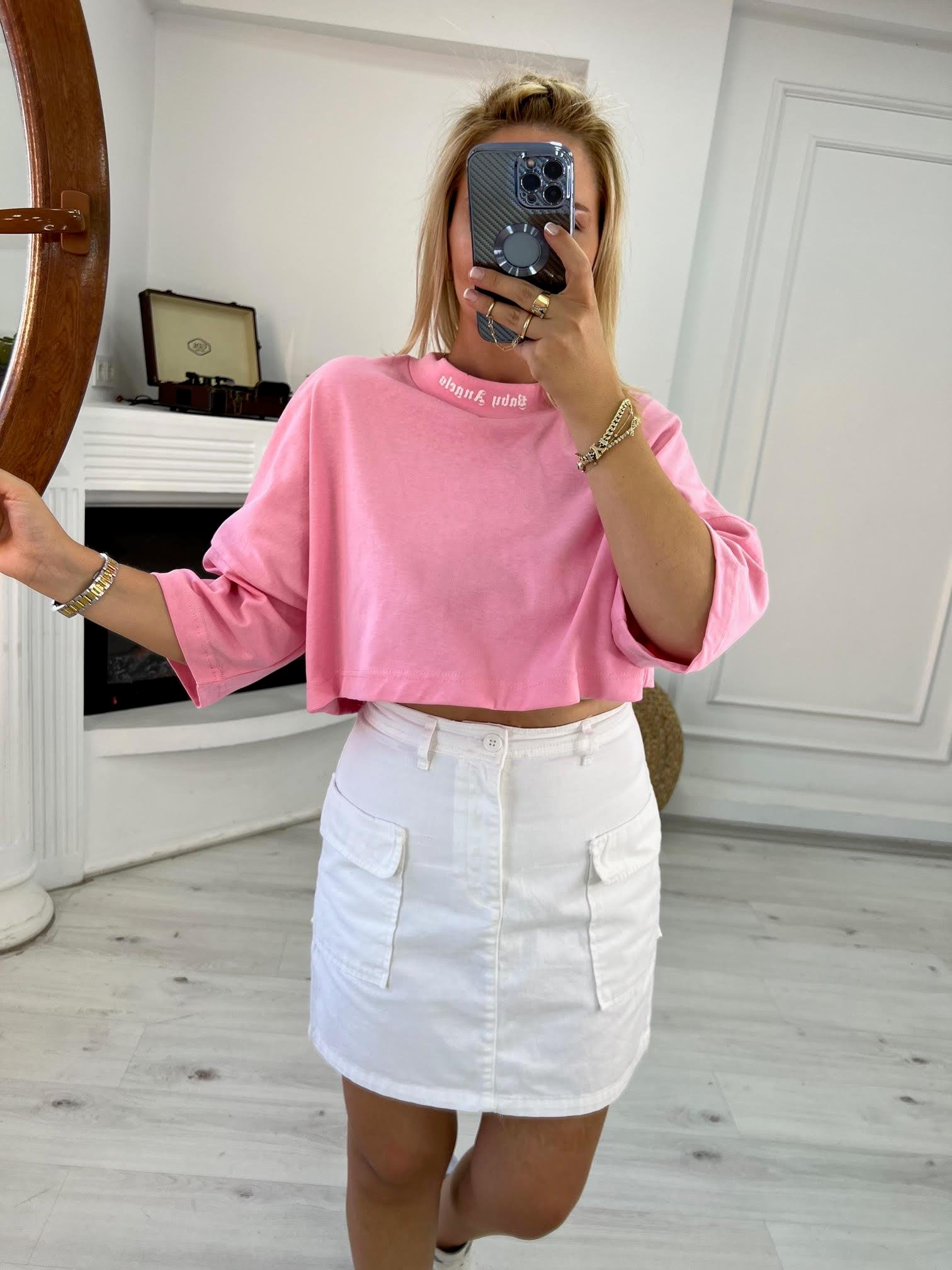 0023 Crop Tshirt PEMBE
