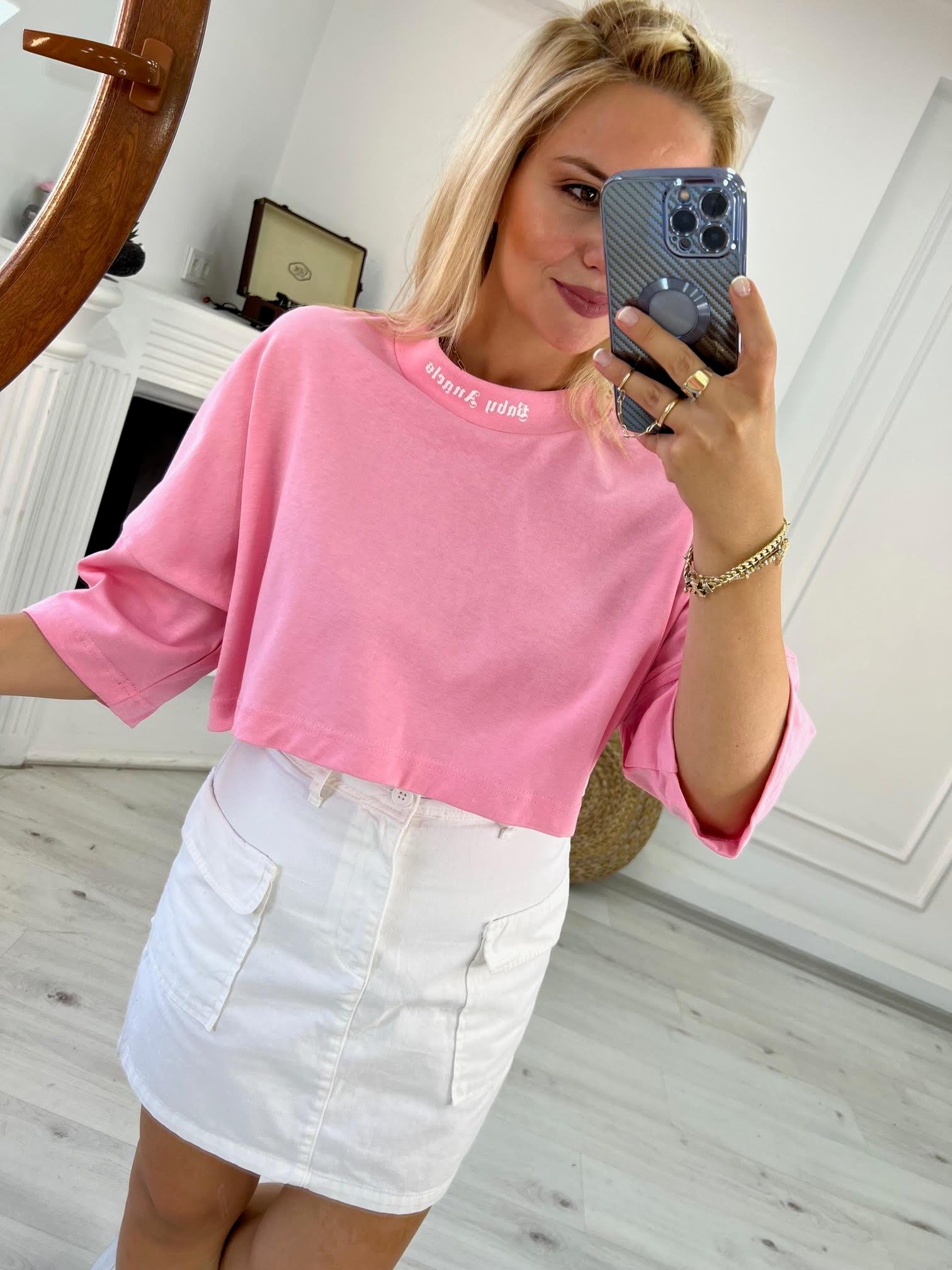0023 Crop Tshirt PEMBE