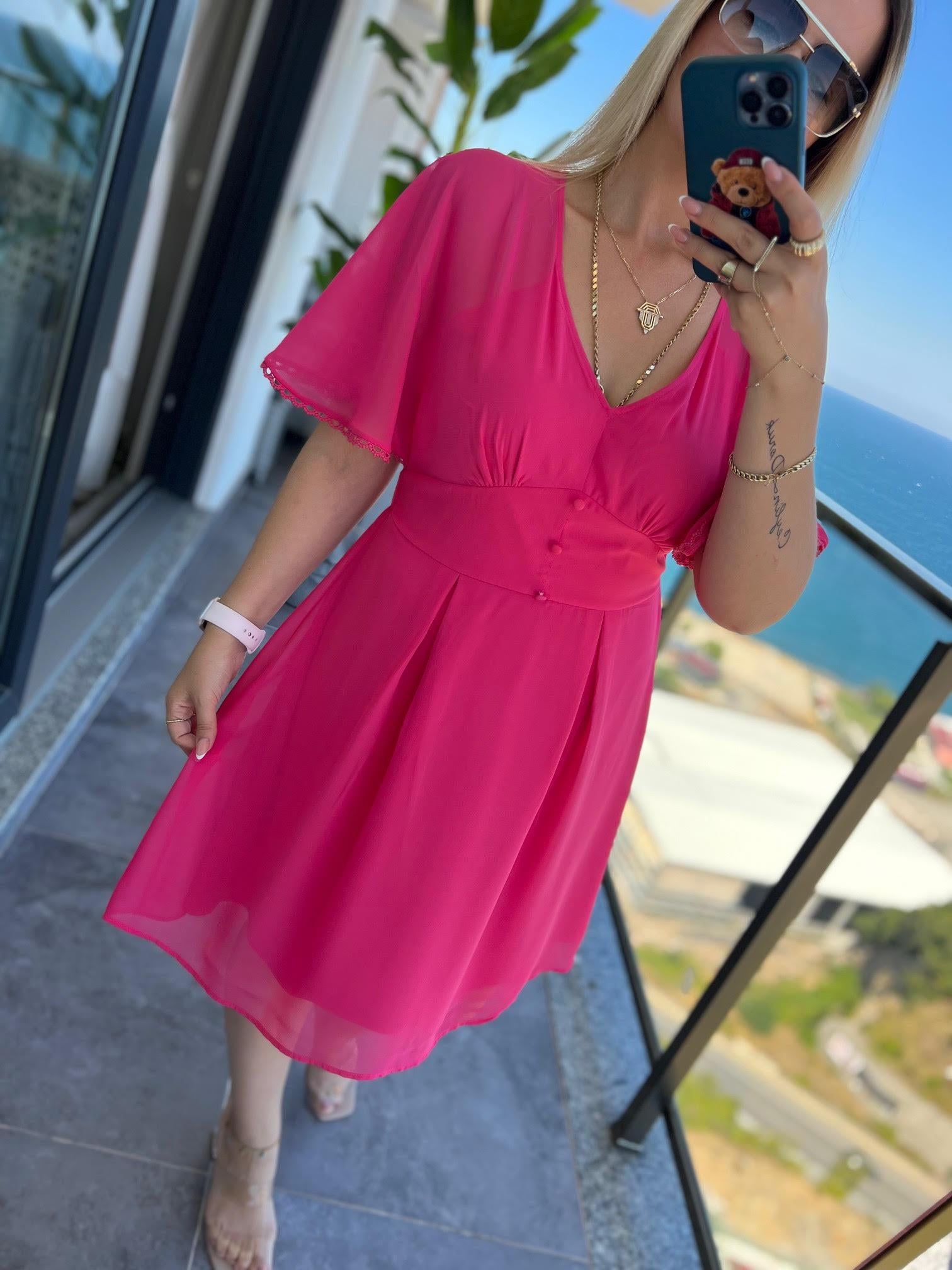 003 Kolu Tül Elbise PEMBE