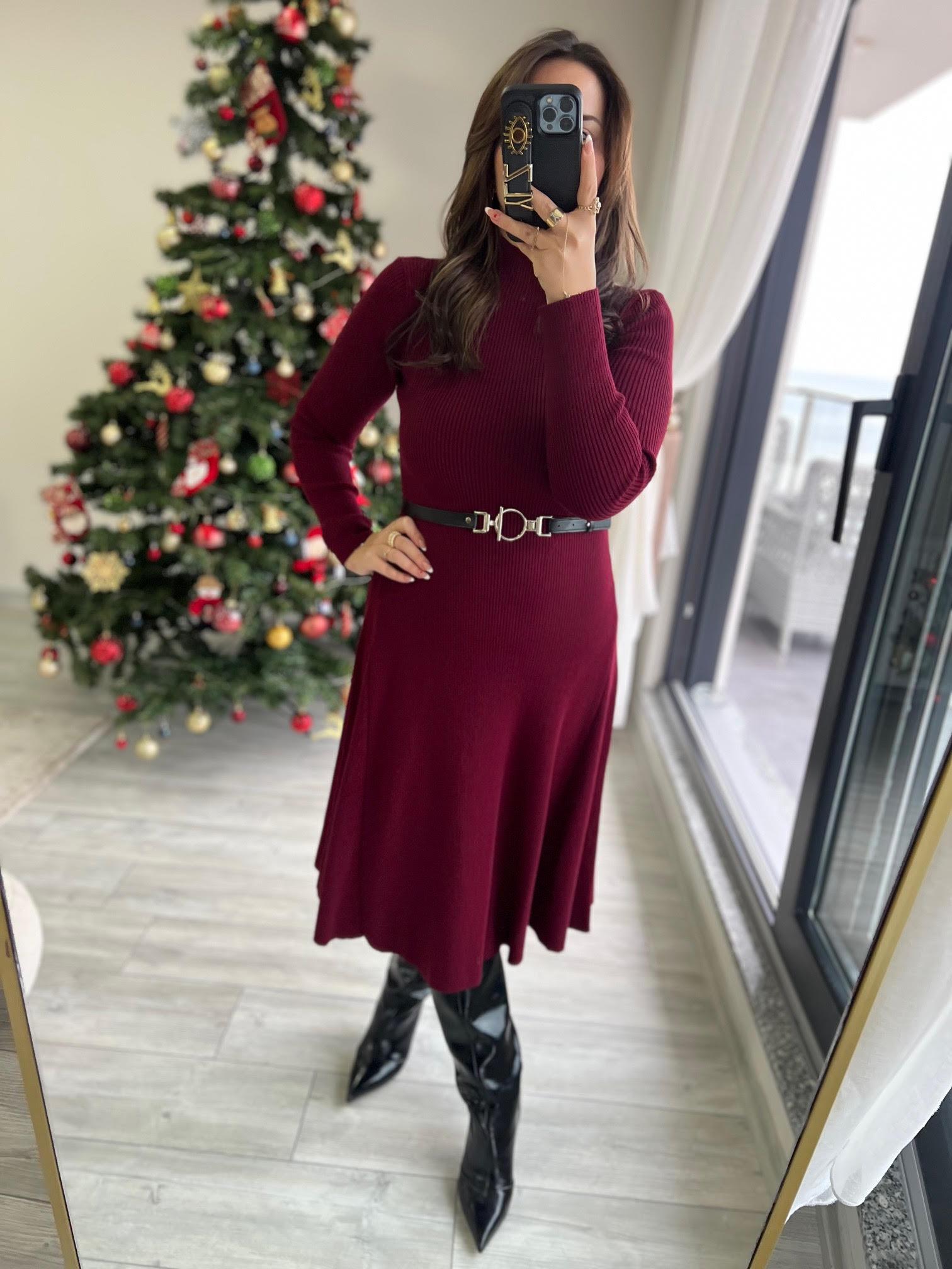 004 Kemerli Elbise BORDO