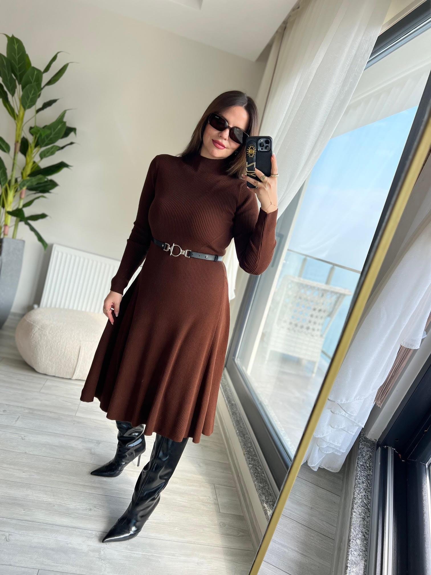 004 Kemerli Elbise KAHVE