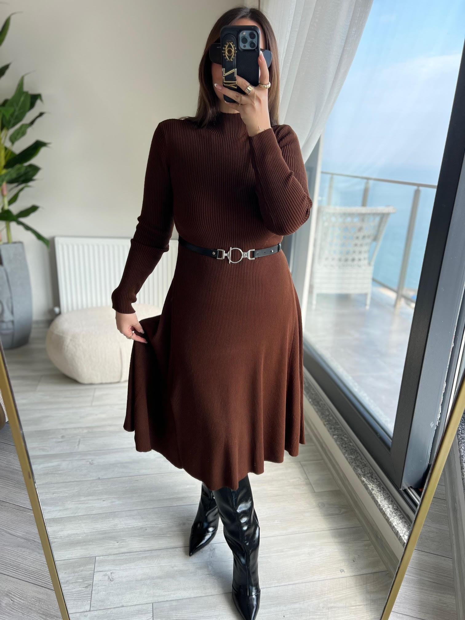 004 Kemerli Elbise KAHVE