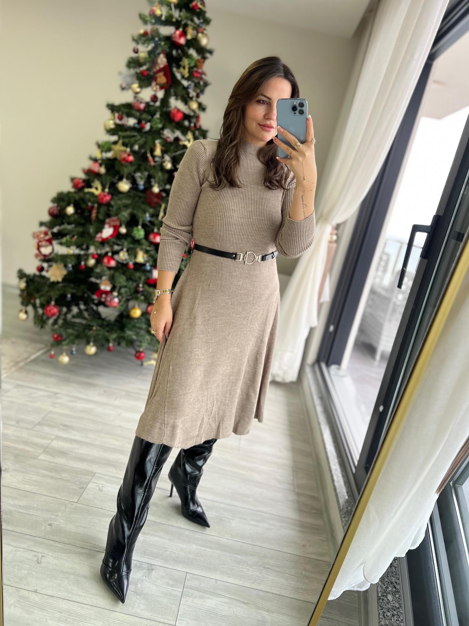 004 Kemerli Elbise VİZON