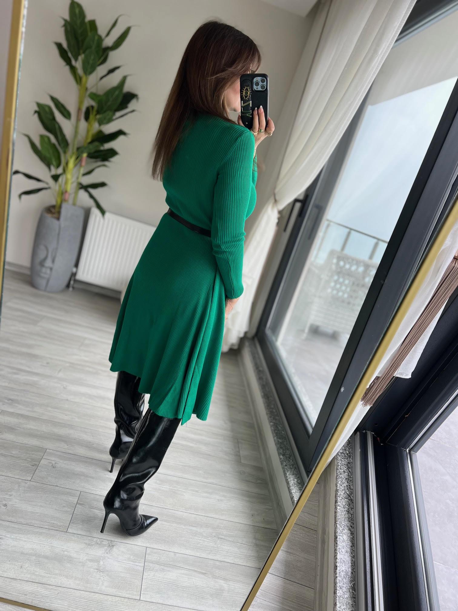 004 Kemerli Elbise YEŞİL