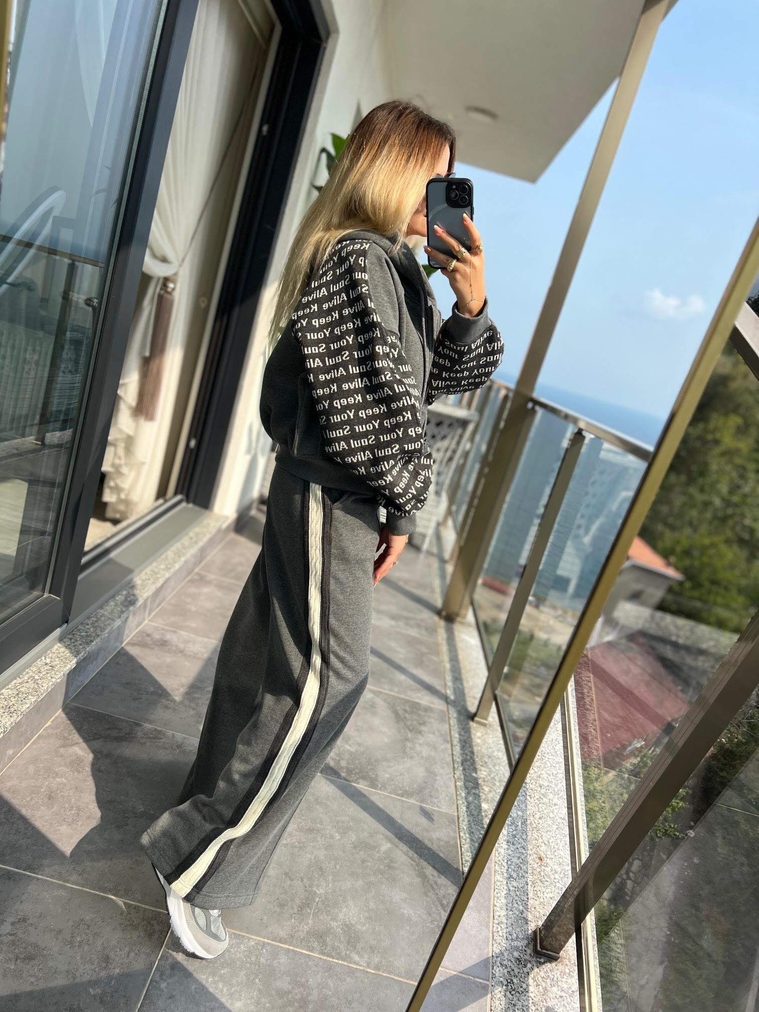 004 Yan Triko Detaylı 3lü Takım ANTRESİT