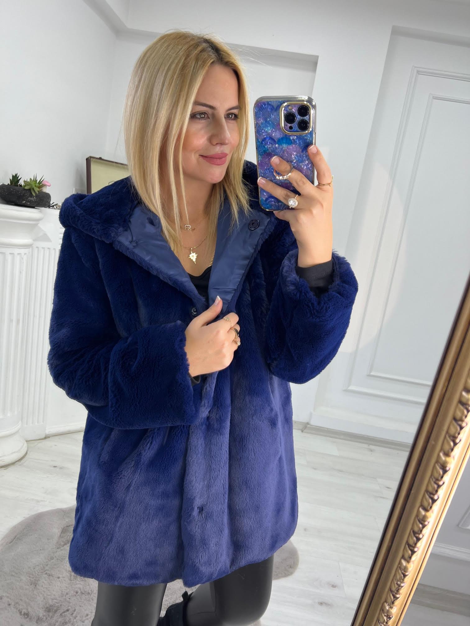 01 Peluş Mont LACİVERT