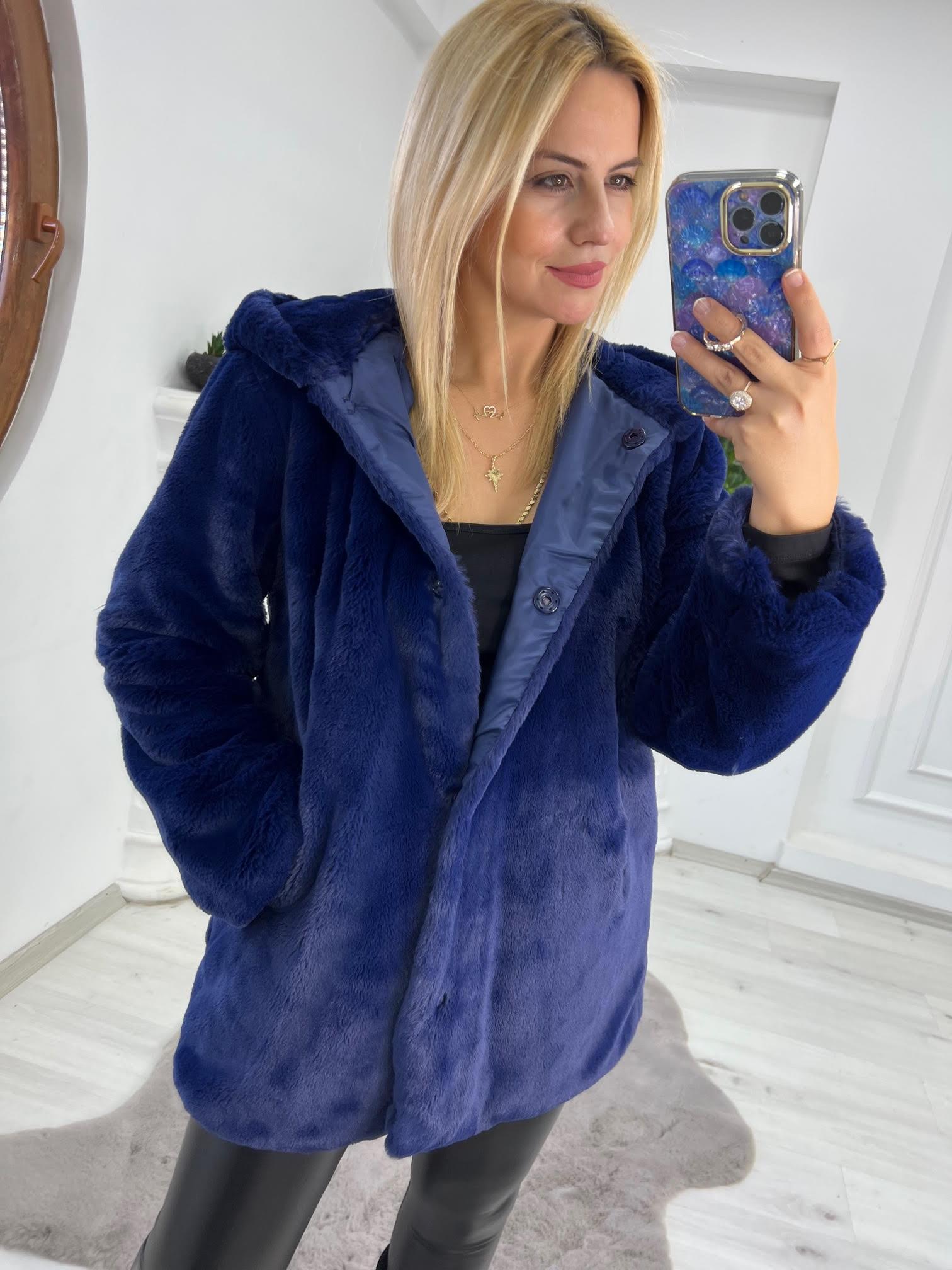 01 Peluş Mont LACİVERT