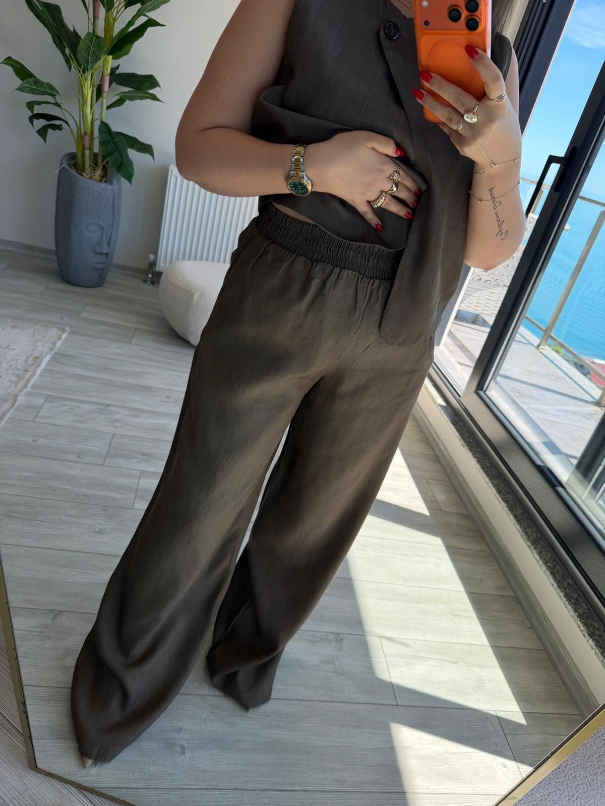 0102 Yelek Pantalon Takım KAHVE