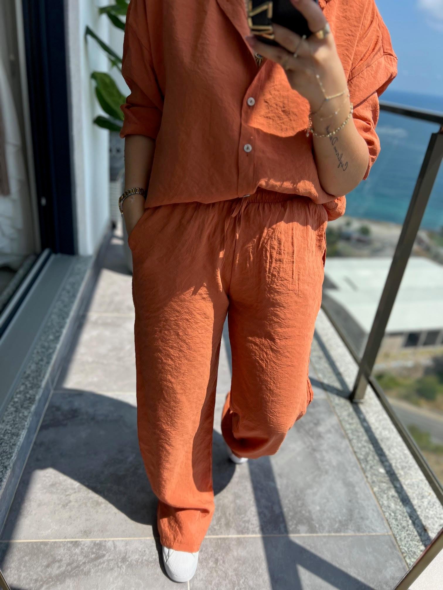 0173 Tencel Gömlek Pantolon Takım KİREMİT