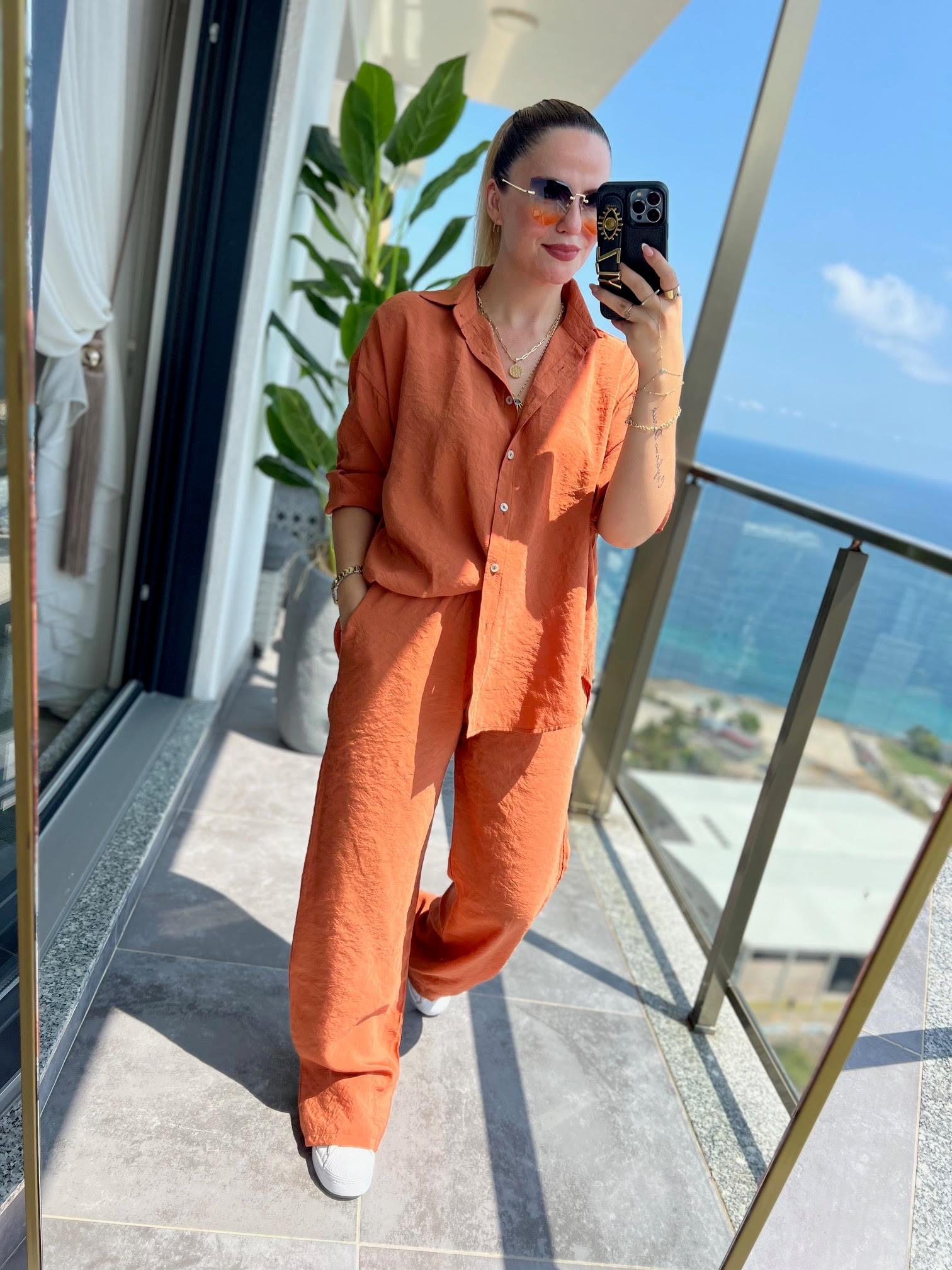 0173 Tencel Gömlek Pantolon Takım KİREMİT
