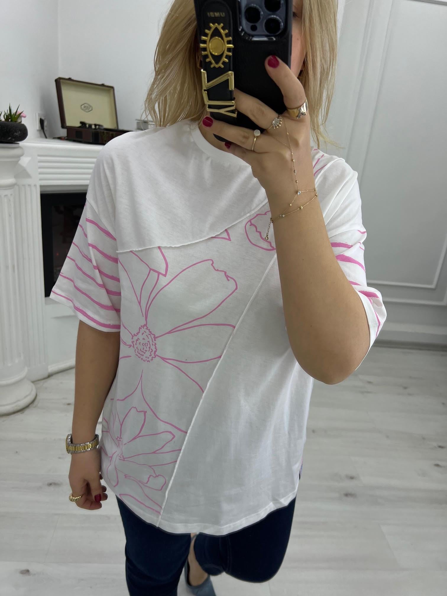 0228 Pembe Çiçekli Tshirt