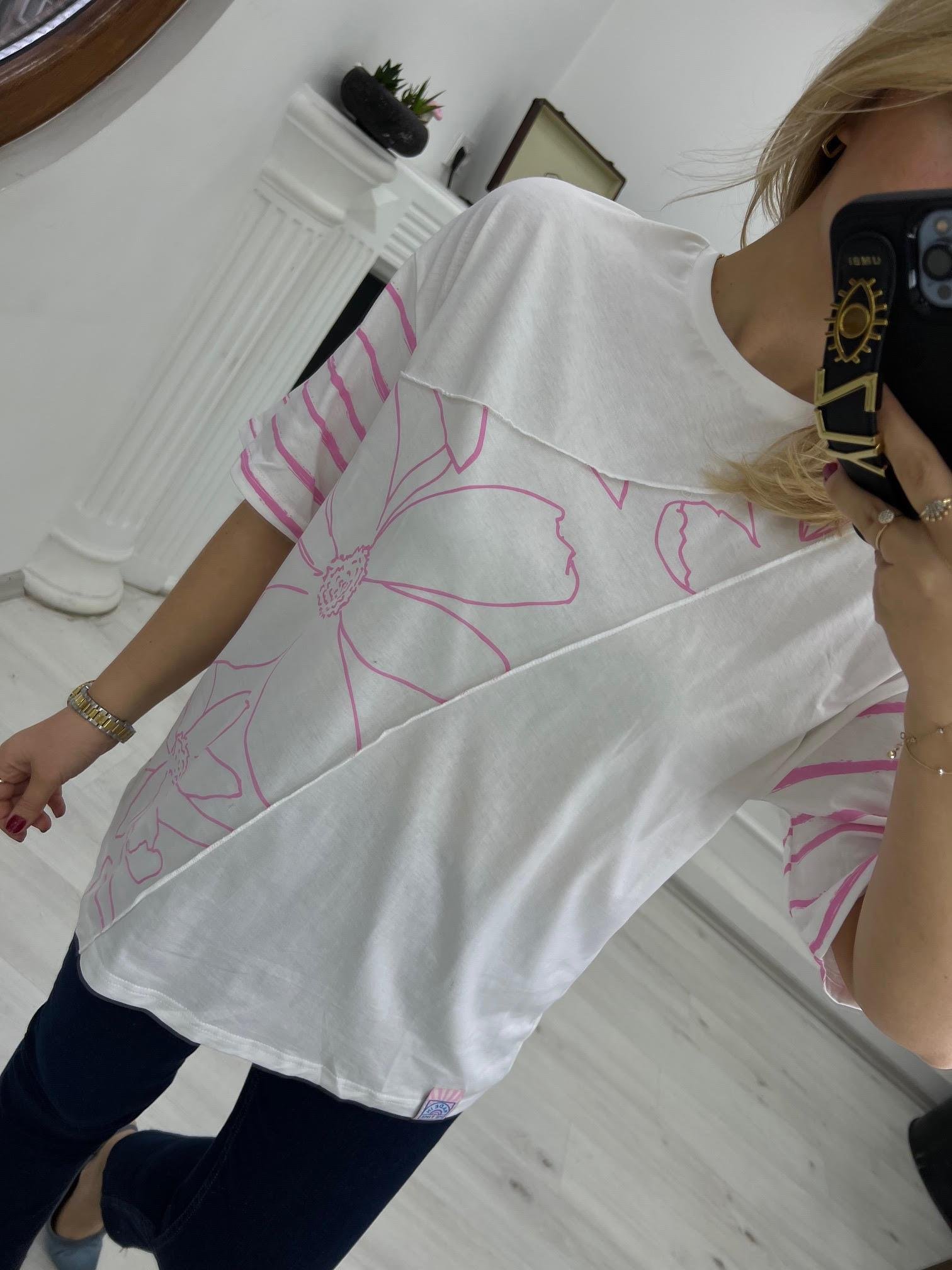 0228 Pembe Çiçekli Tshirt
