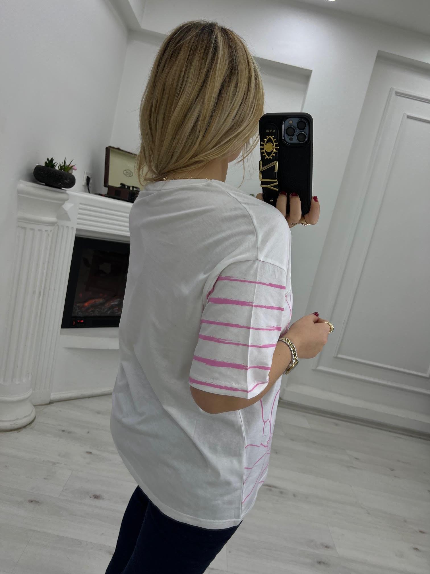 0228 Pembe Çiçekli Tshirt