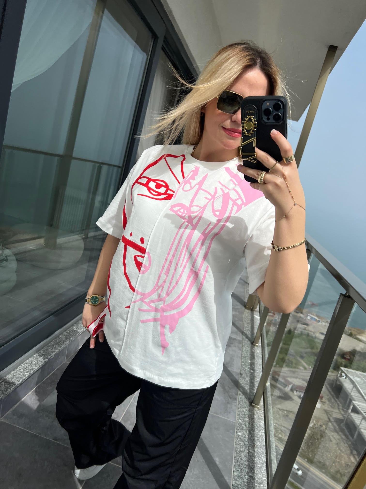 0229 Etiketli Baskılı Tshirt BEYAZ