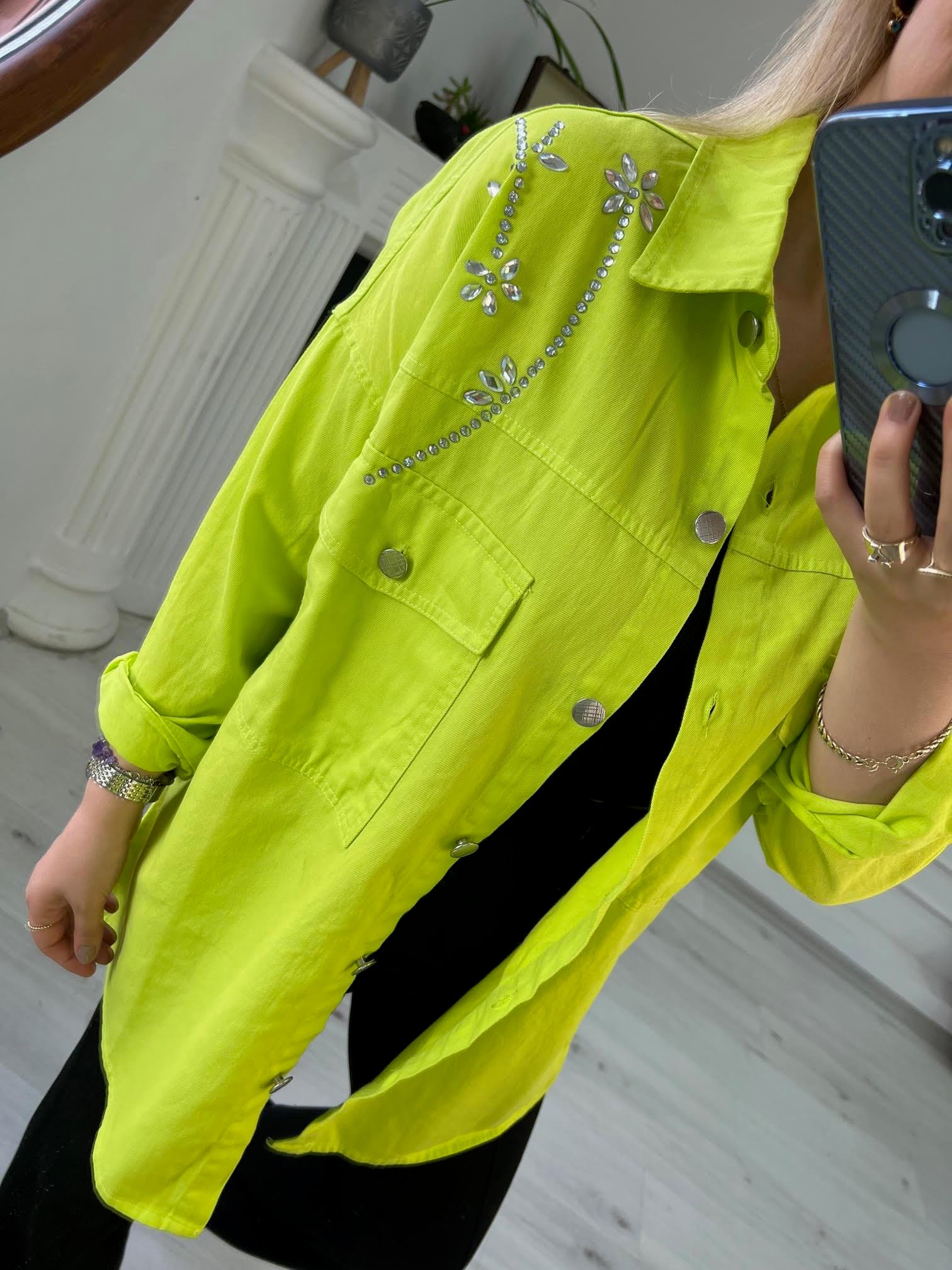 0247 Gabardin Gömlek NEON YEŞİL