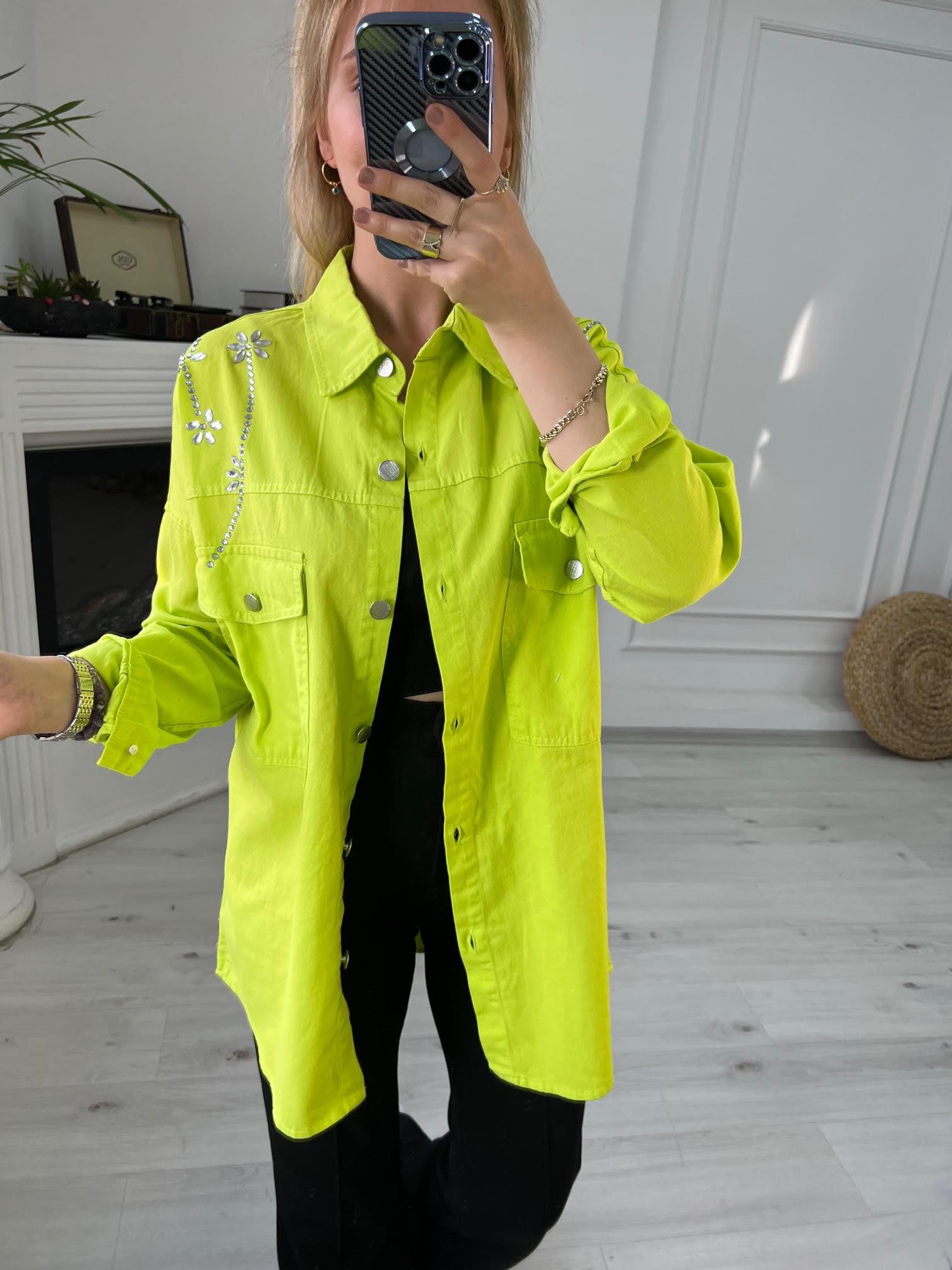 0247 Gabardin Gömlek NEON YEŞİL