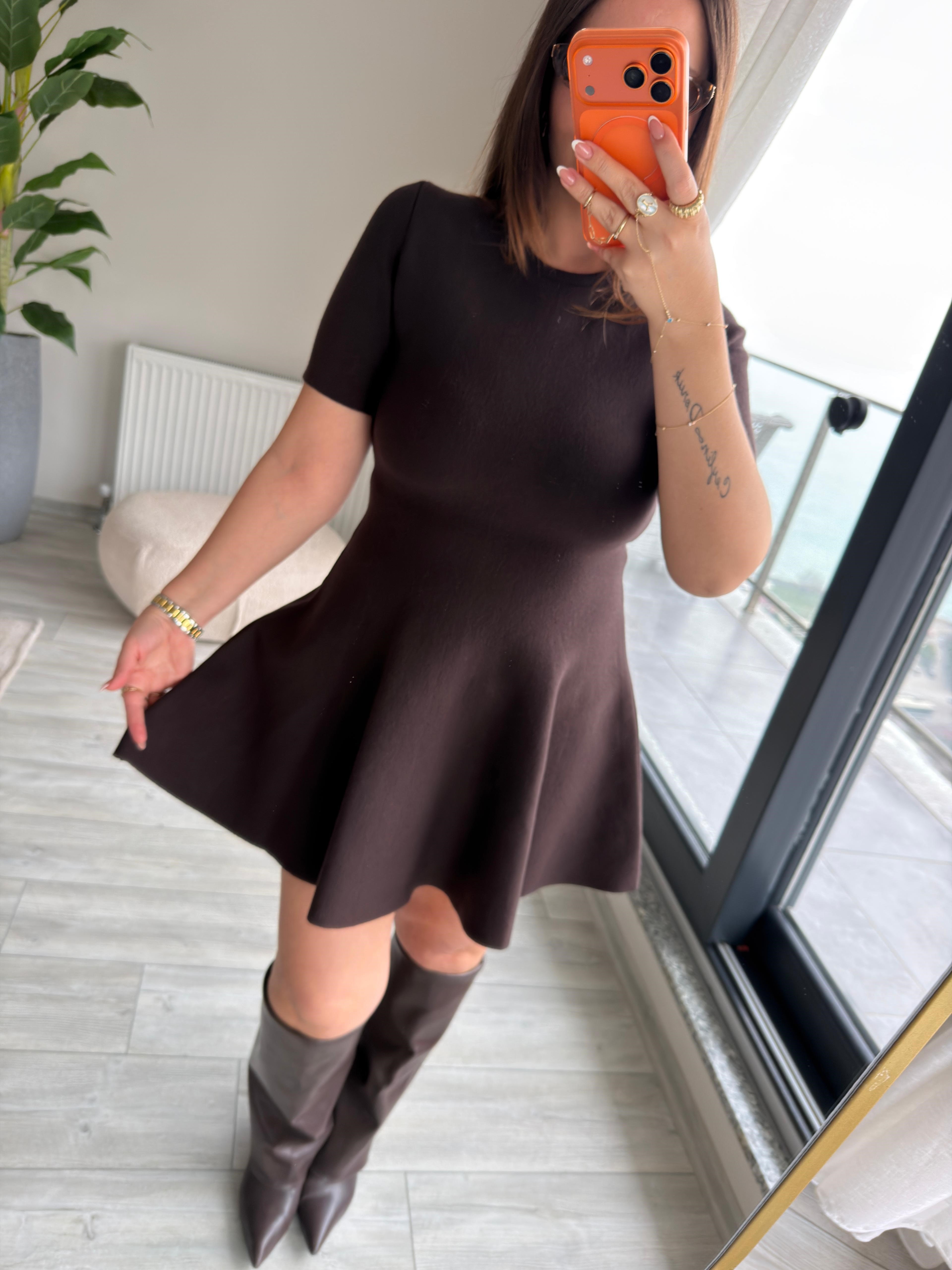 0258 Volanlı Elbise KAHVE