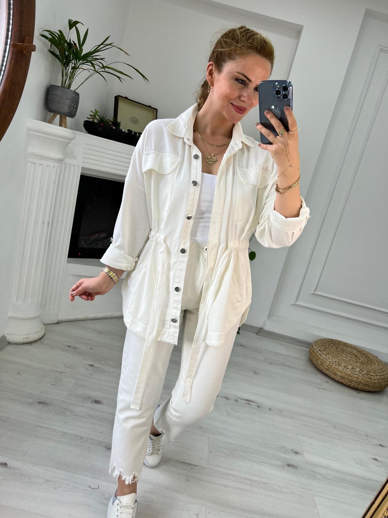 0259 Gabardin Ceket BEYAZ