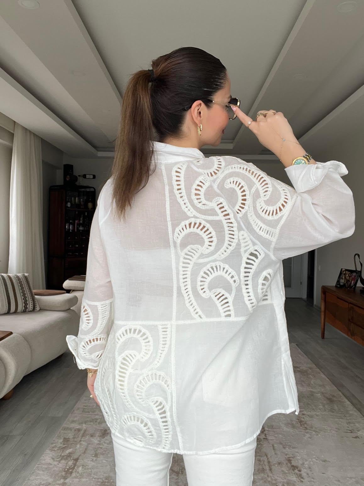 027 Nakışlı Gömlek EKRU