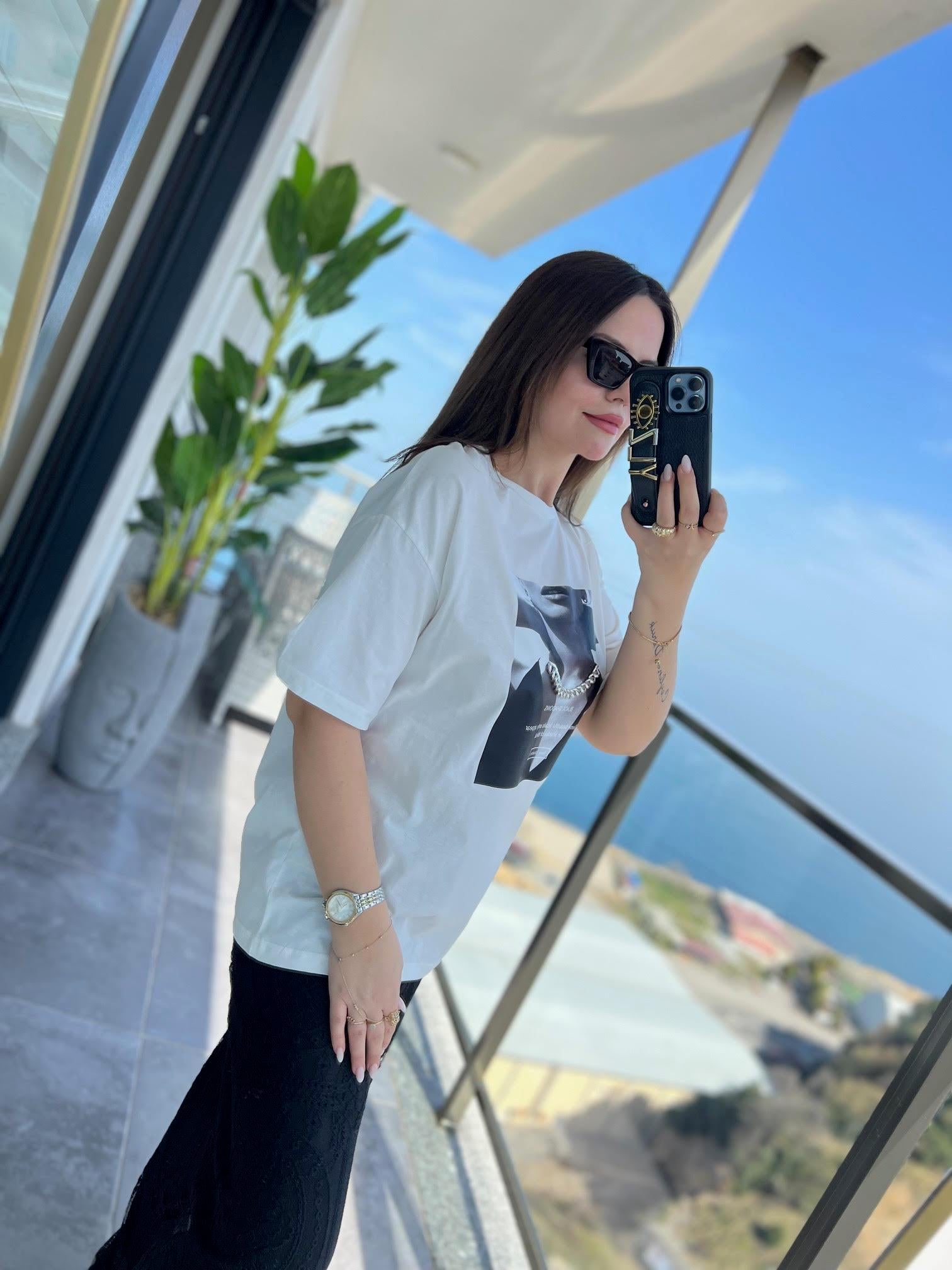0271 Zincir Detay Tshirt EKRU