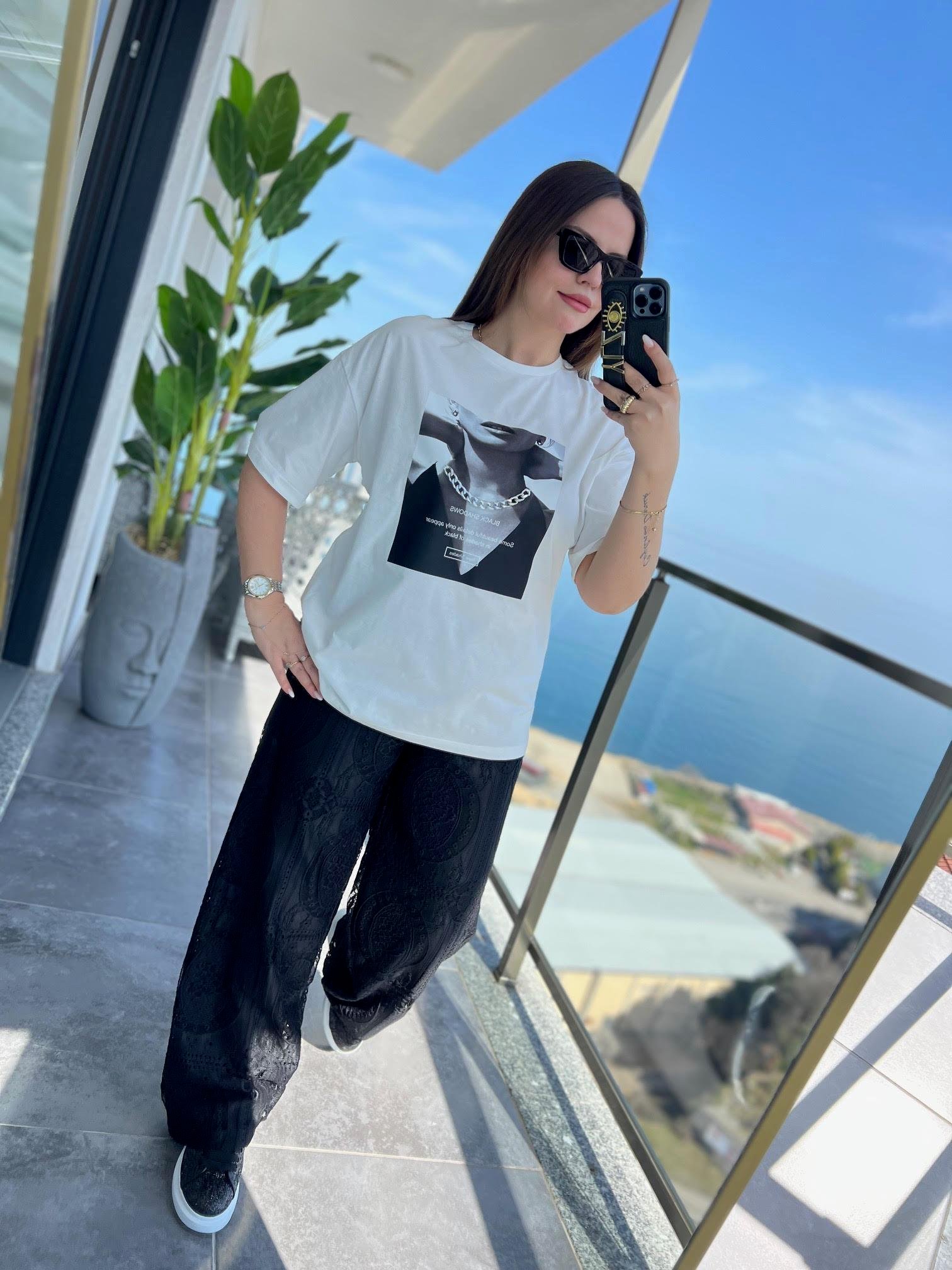0271 Zincir Detay Tshirt EKRU
