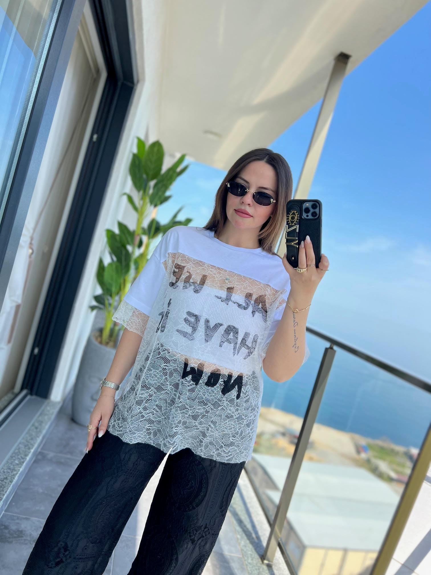 0298 Dantel Tshirt BEYAZ
