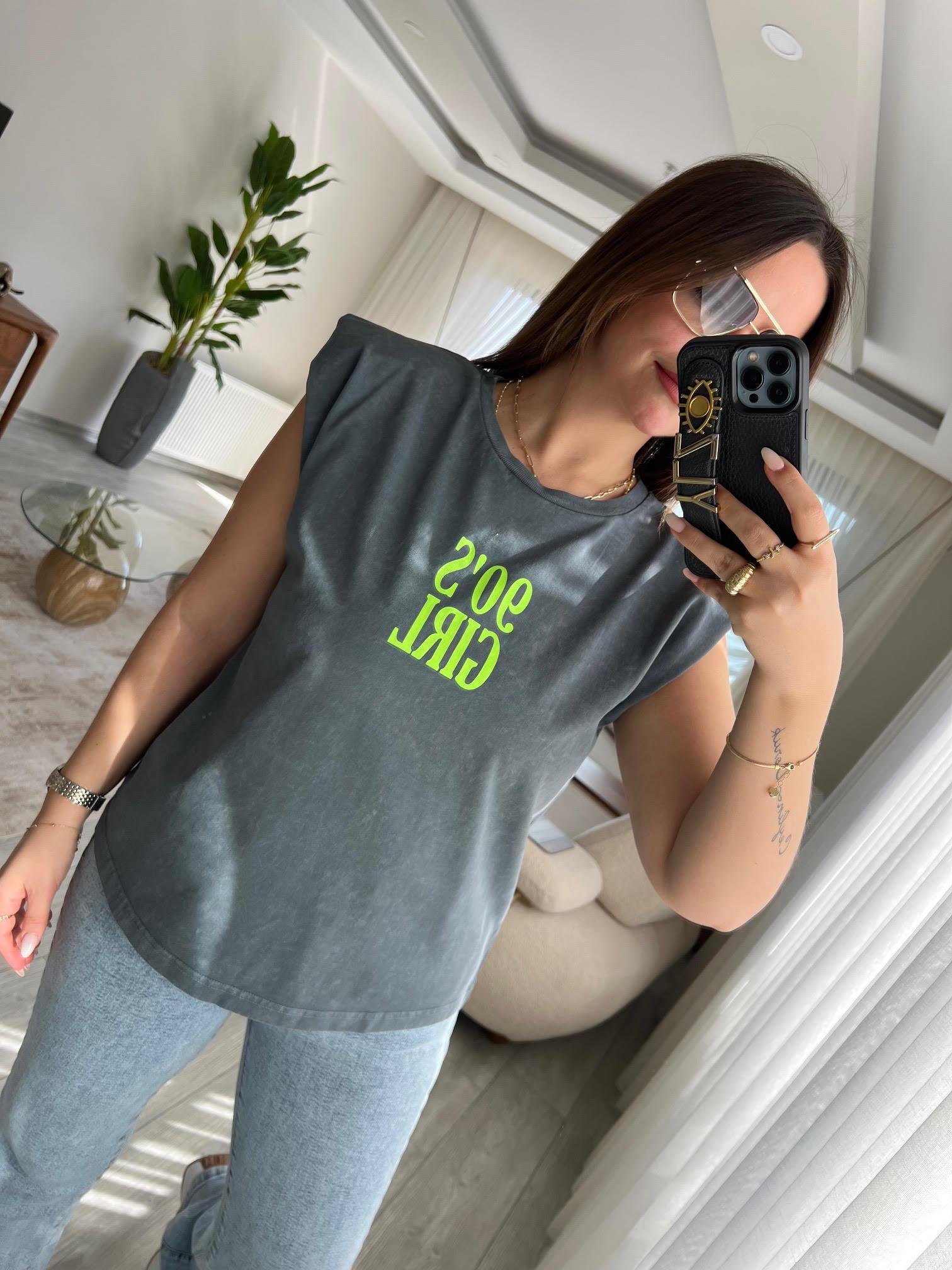 0310 Baskılı Vatkalı Tshirt ANTRESİT