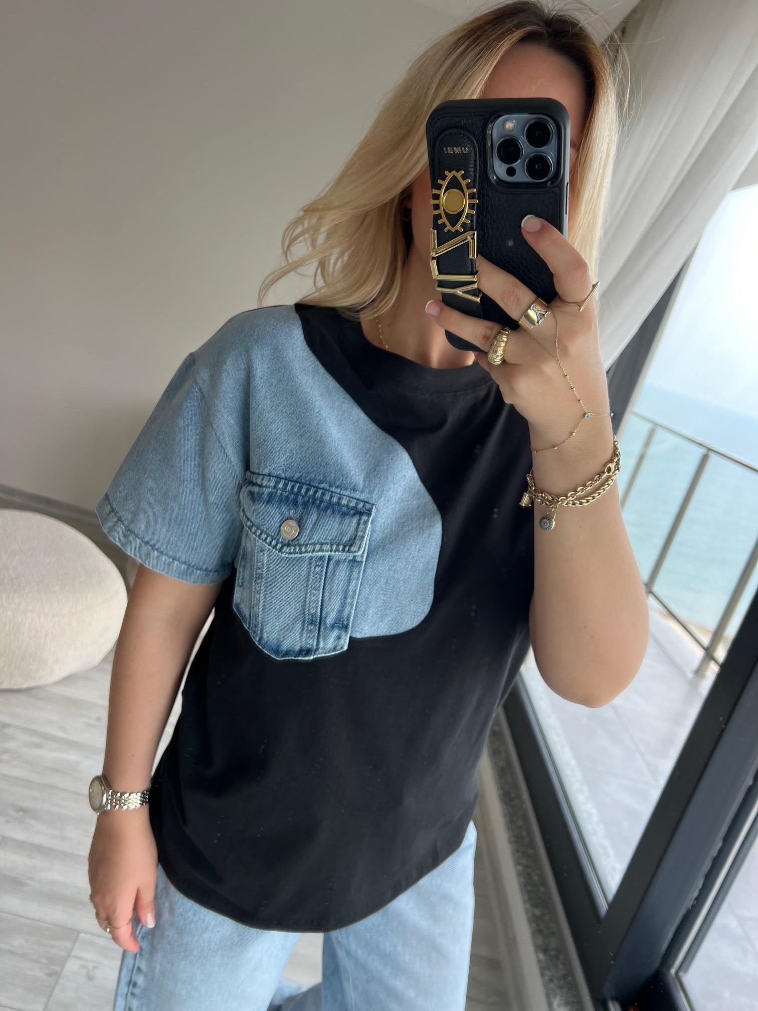 034 Cebi Jean Detaylı Tshirt SİYAH