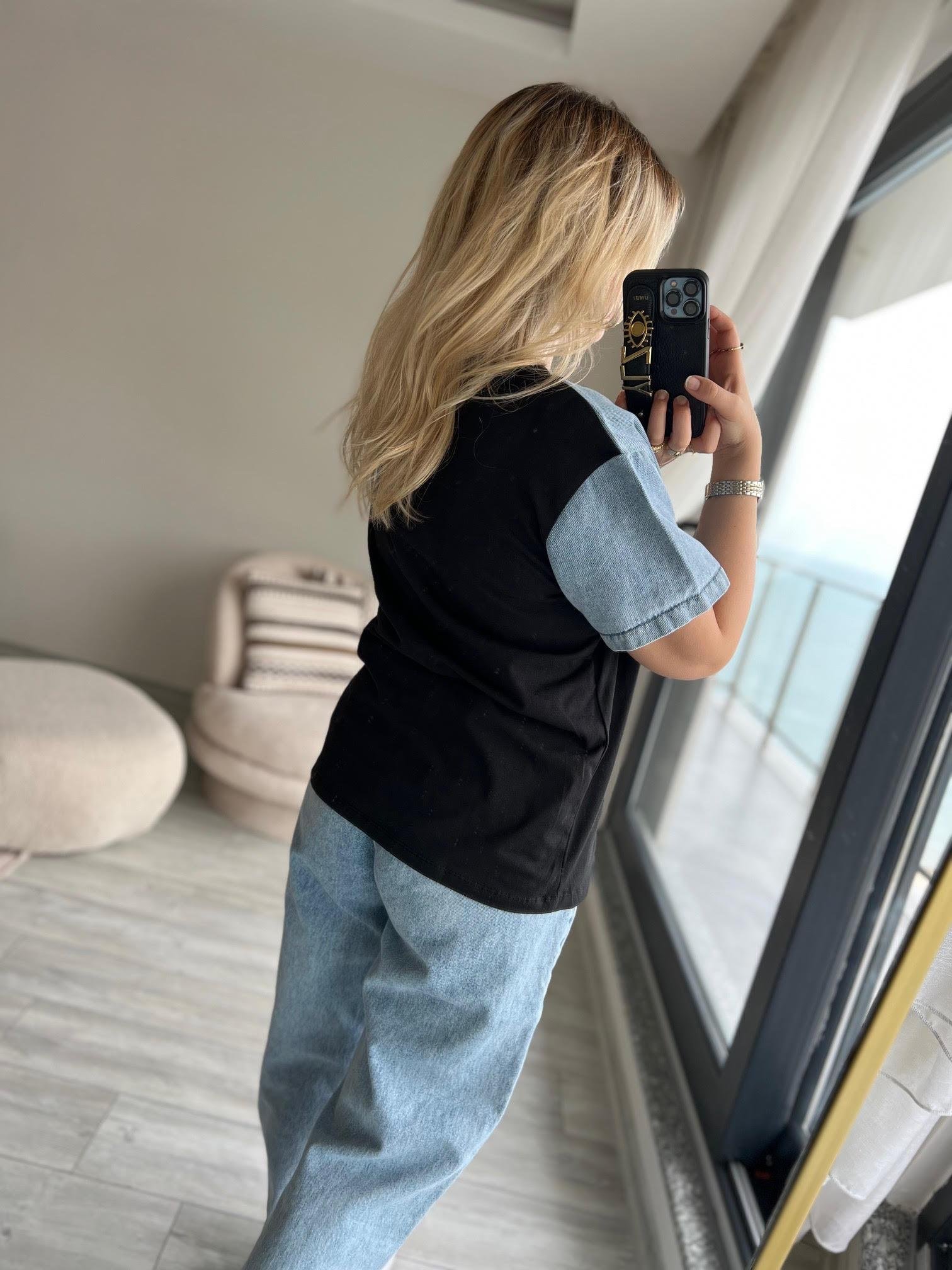 034 Cebi Jean Detaylı Tshirt SİYAH