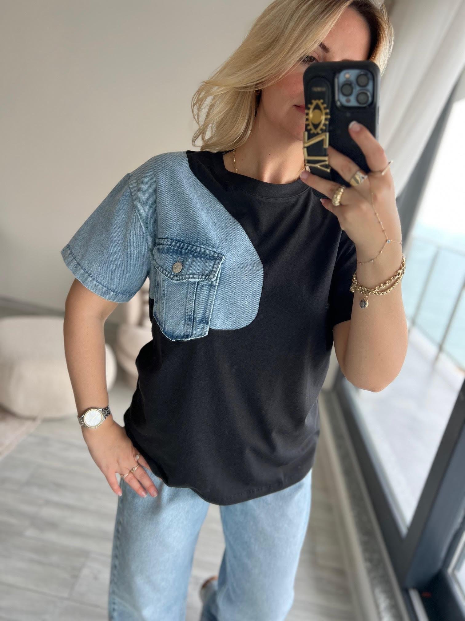034 Cebi Jean Detaylı Tshirt SİYAH