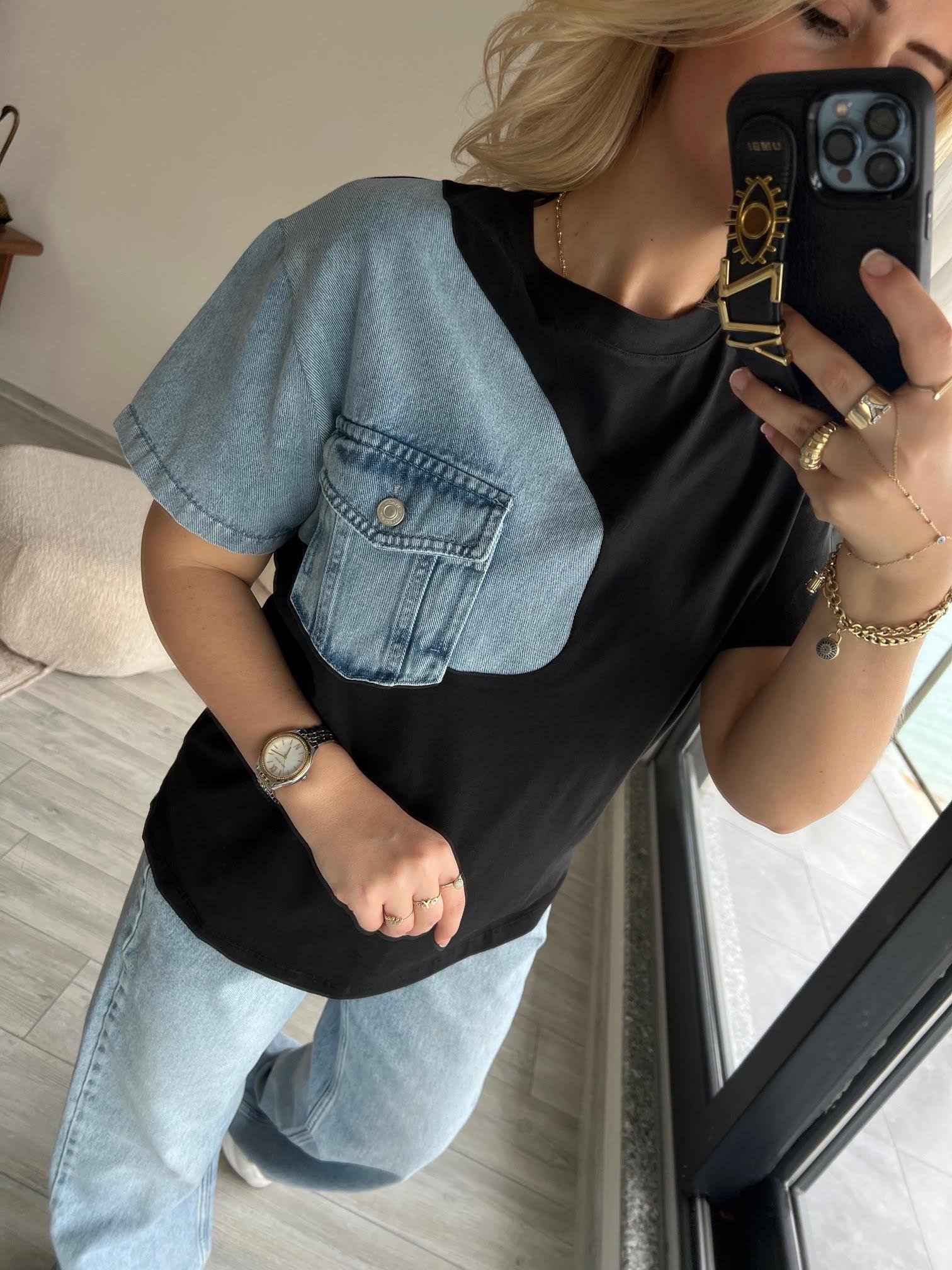 034 Cebi Jean Detaylı Tshirt SİYAH